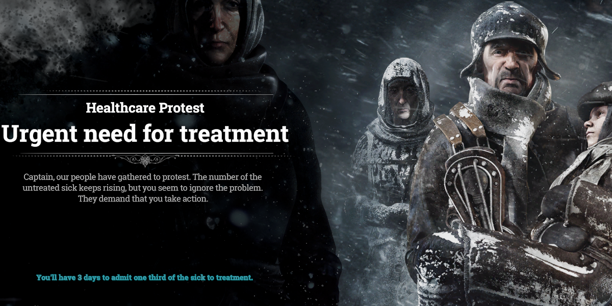 healthcare protest in Frostpunk