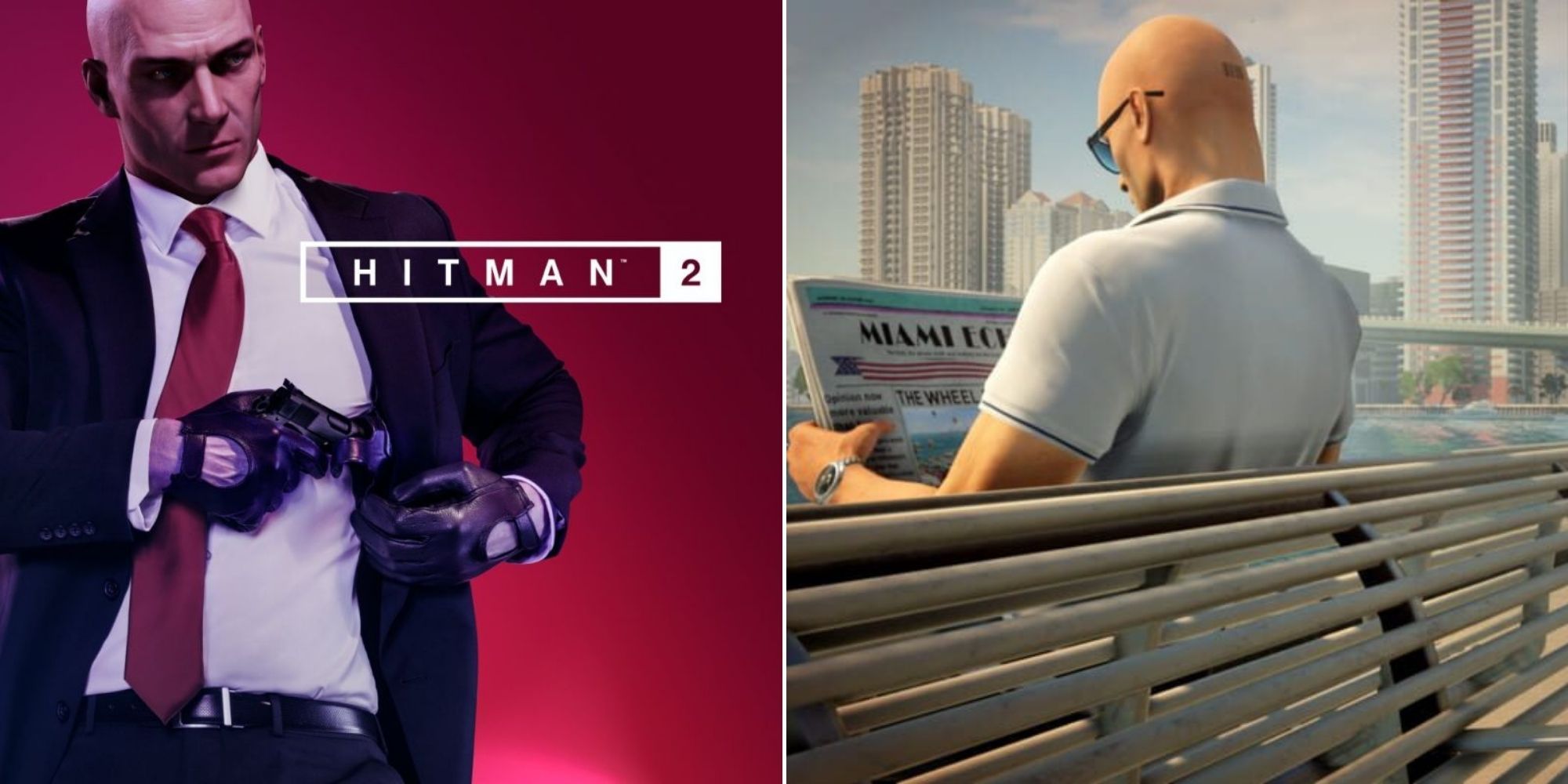 Hitman 2 - Cover Art - Agent 47 reading a newspaper to blend in
