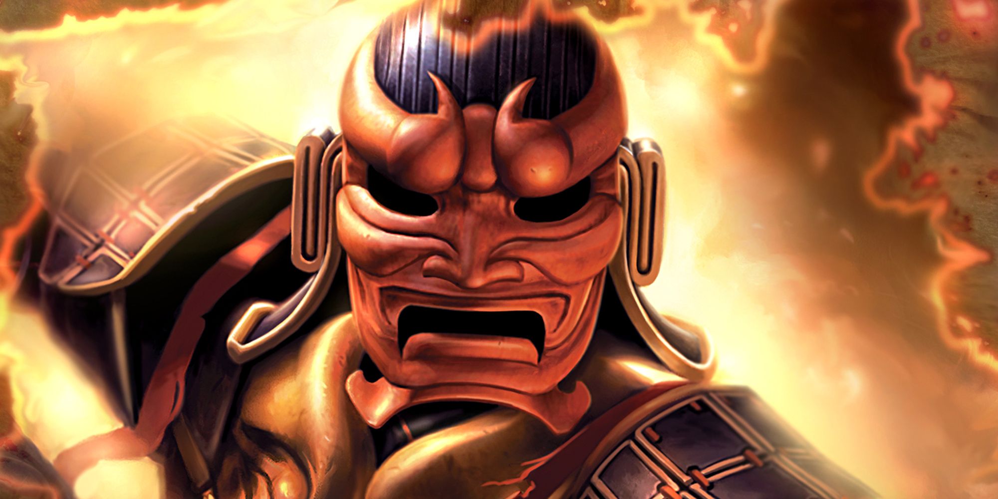 Jade Empire Bioware RPG promotional photo. Warrior wearing a red mask.