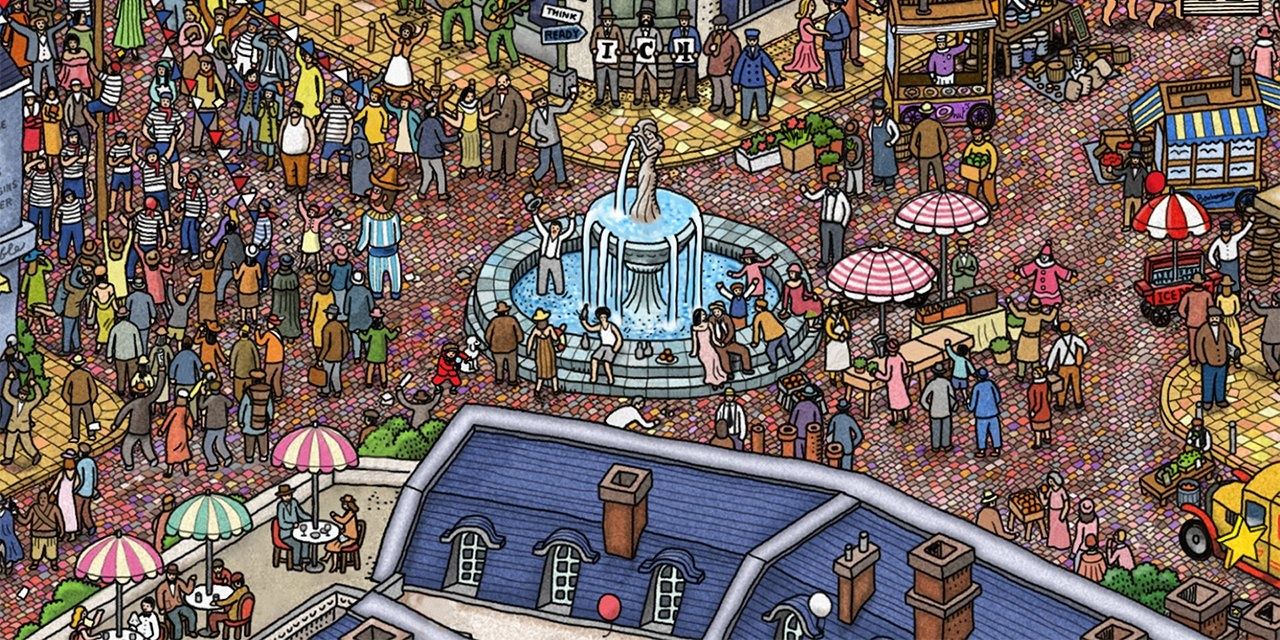 A fountain in the middle of an intersection in Labyrinth City: Pierre the Maze Detective