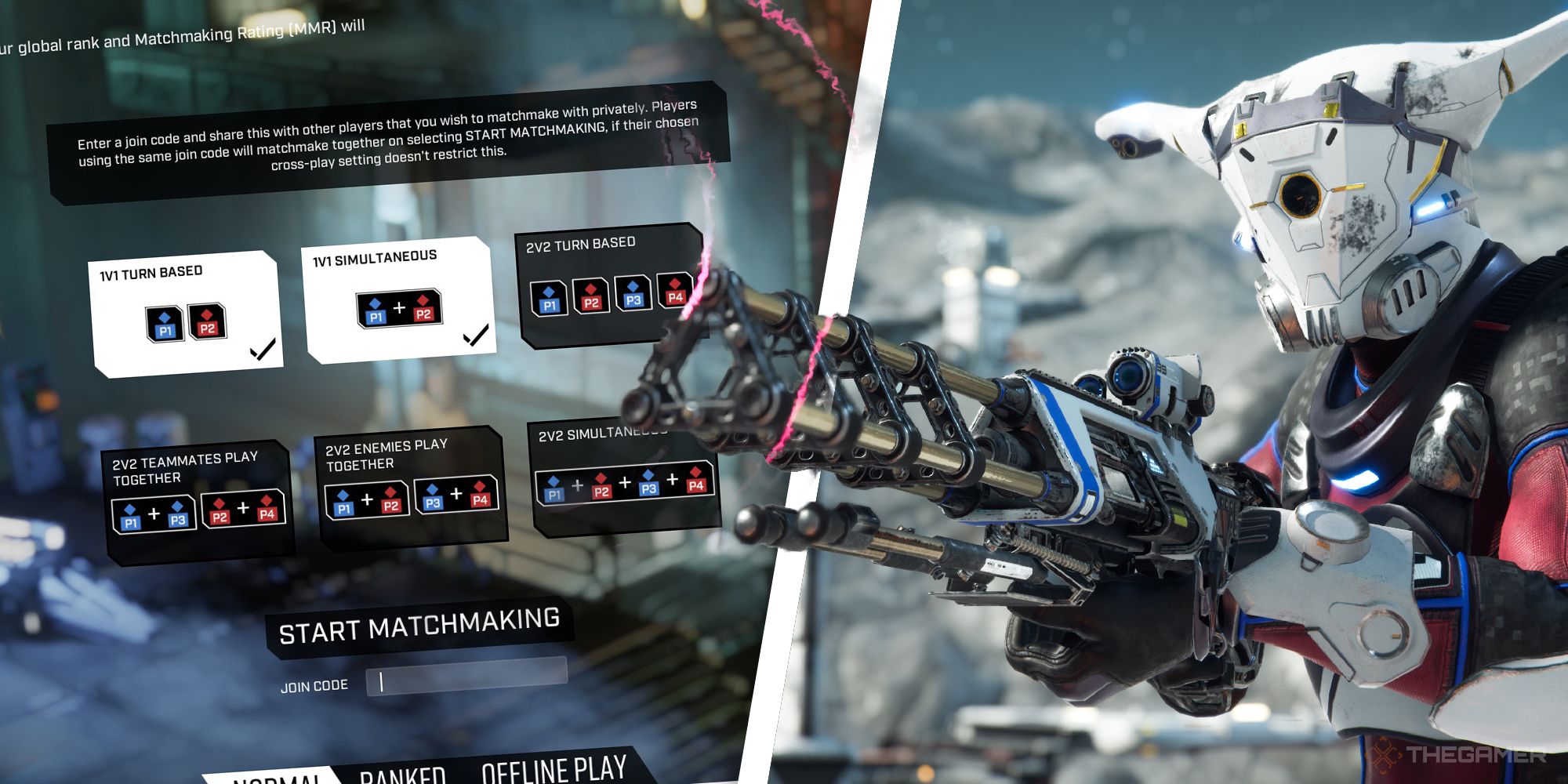 a split image of the matchmaking screen and either karl or the sniper character