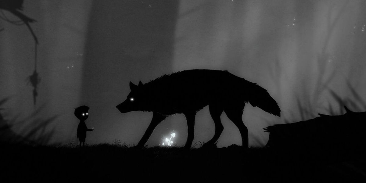 indie game Limbo boy protagonist in fog with wolf