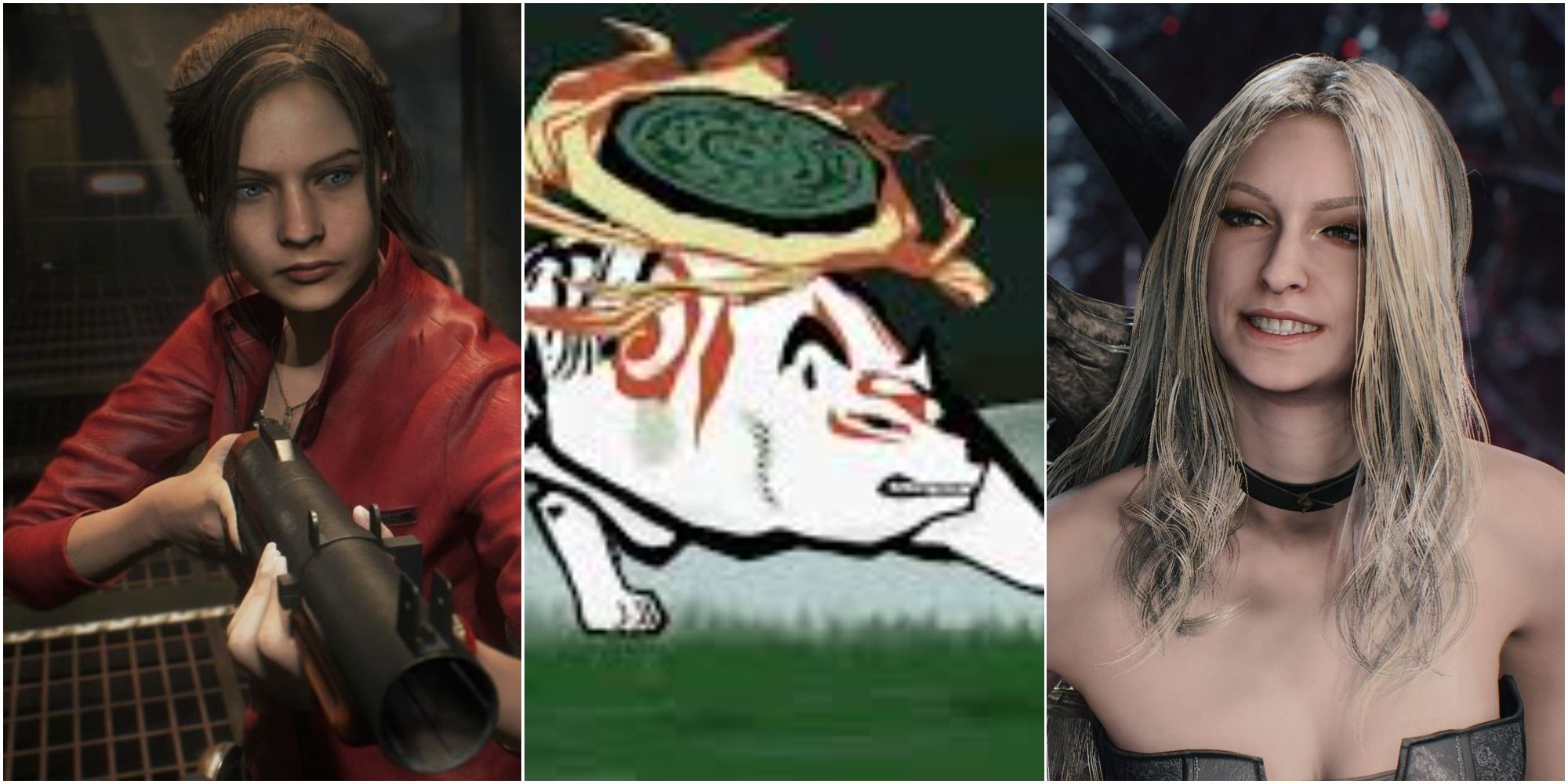 Luka's Girlfriends which are Claire from Resident Evil, Amaterasu from Okami and Trish from Devil May Cry left to right
