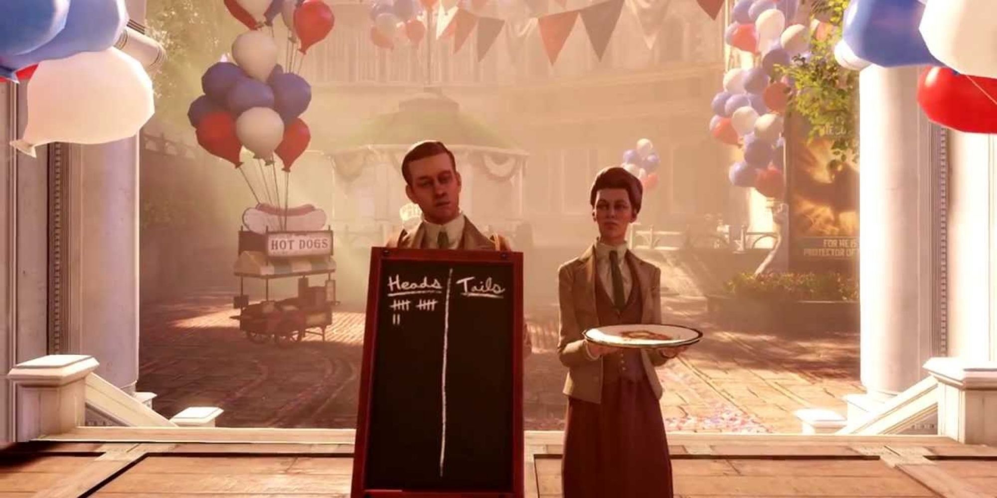 Lutece twinstallying coin toss in Bioshock infinite