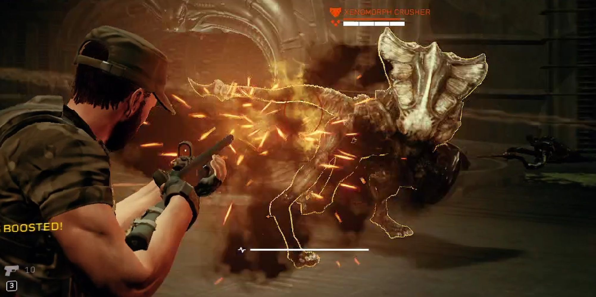 Aliens: Fireteam Elite Marine Using Shotgun On Xenomorph Crusher