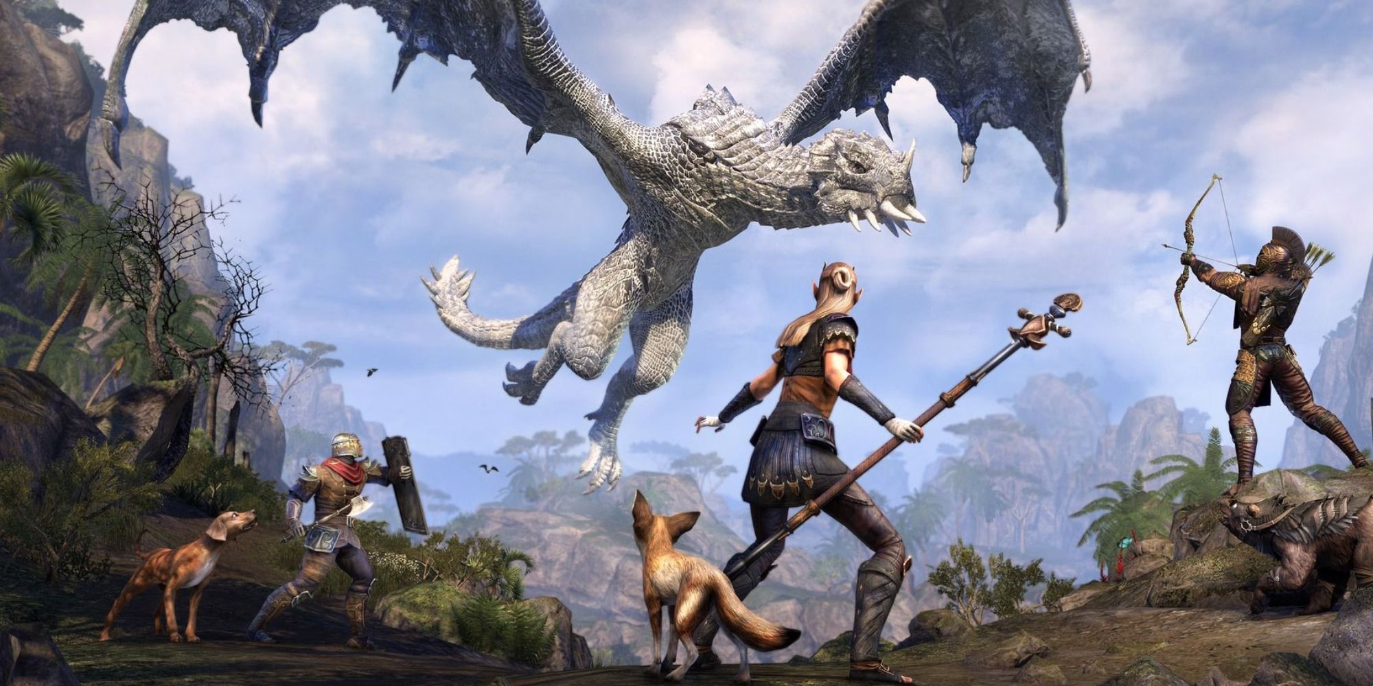 MMORPG Elder Scrolls Online fighting a dragon