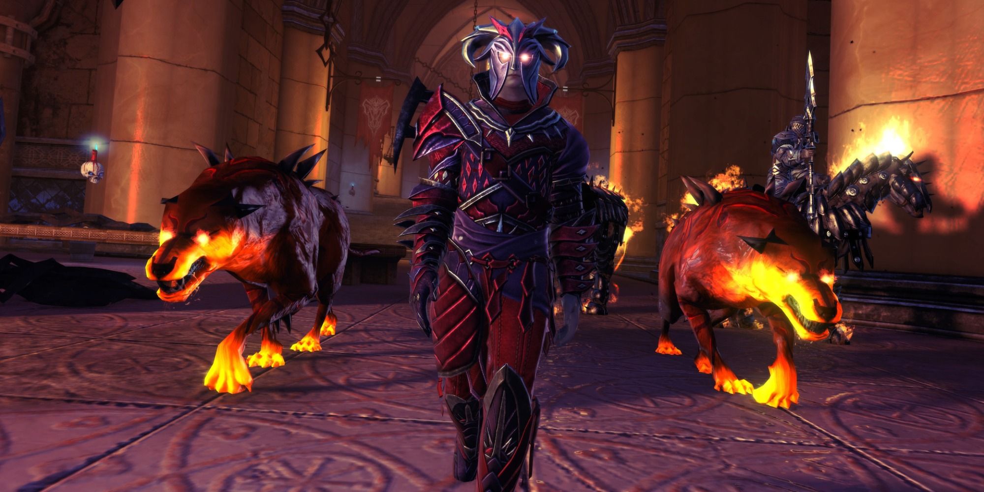 MMORPG Neverwinter walking with Hellhounds