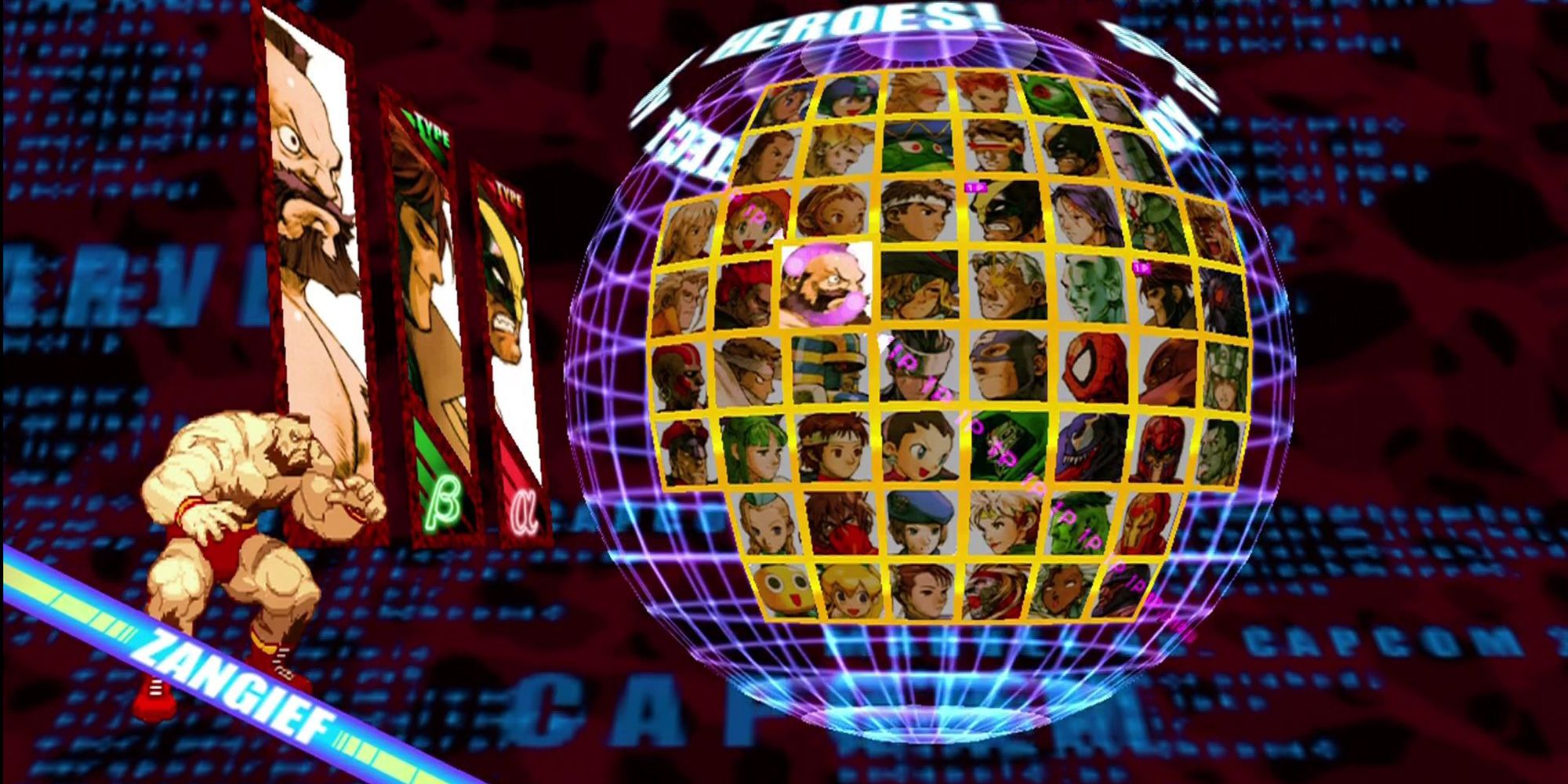 The Character Select Screen for Marvel vs. Capcom 2: New Age of Heroes