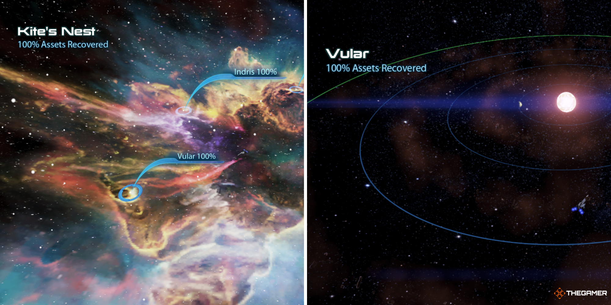 Mass Effect 3 - Kite's Nest Cluster on left, Vular system on right