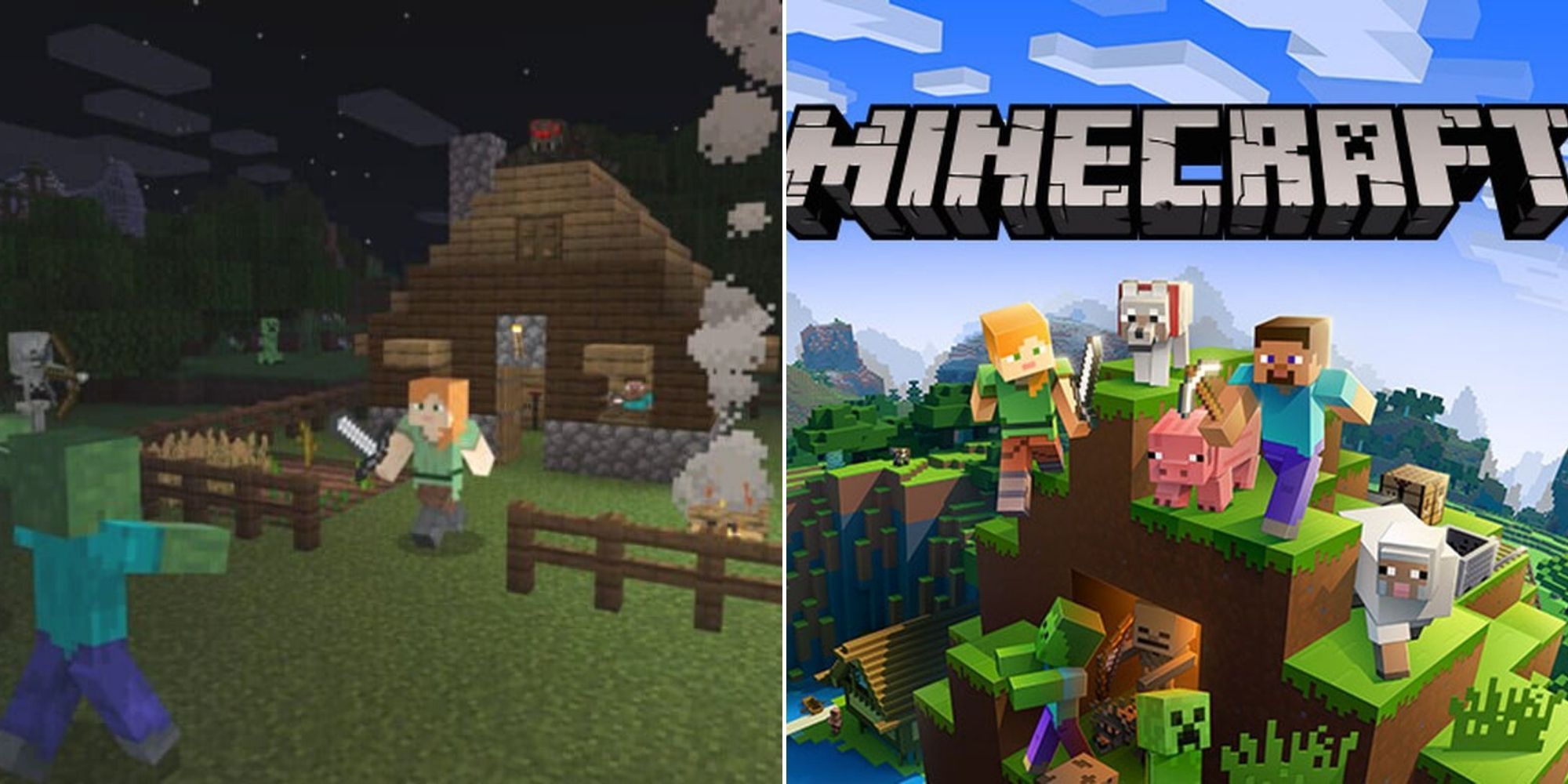 Minecraft - A player defending their house from Zombies - Cover art