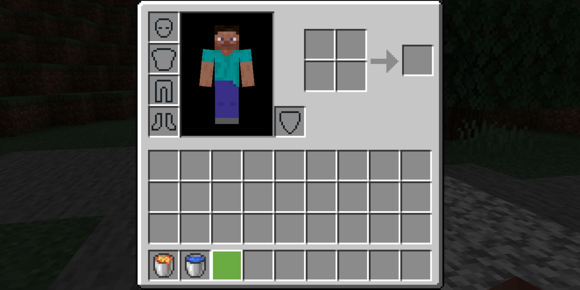 Minecraft Screenshot Of an Inventory Showing Buckets Of Water And Lava