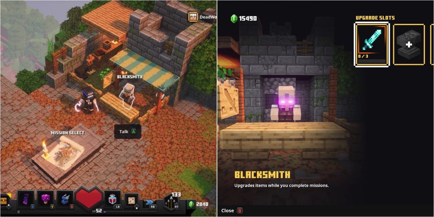Minecraft Dungeons Blacksmith split image of his old and new look