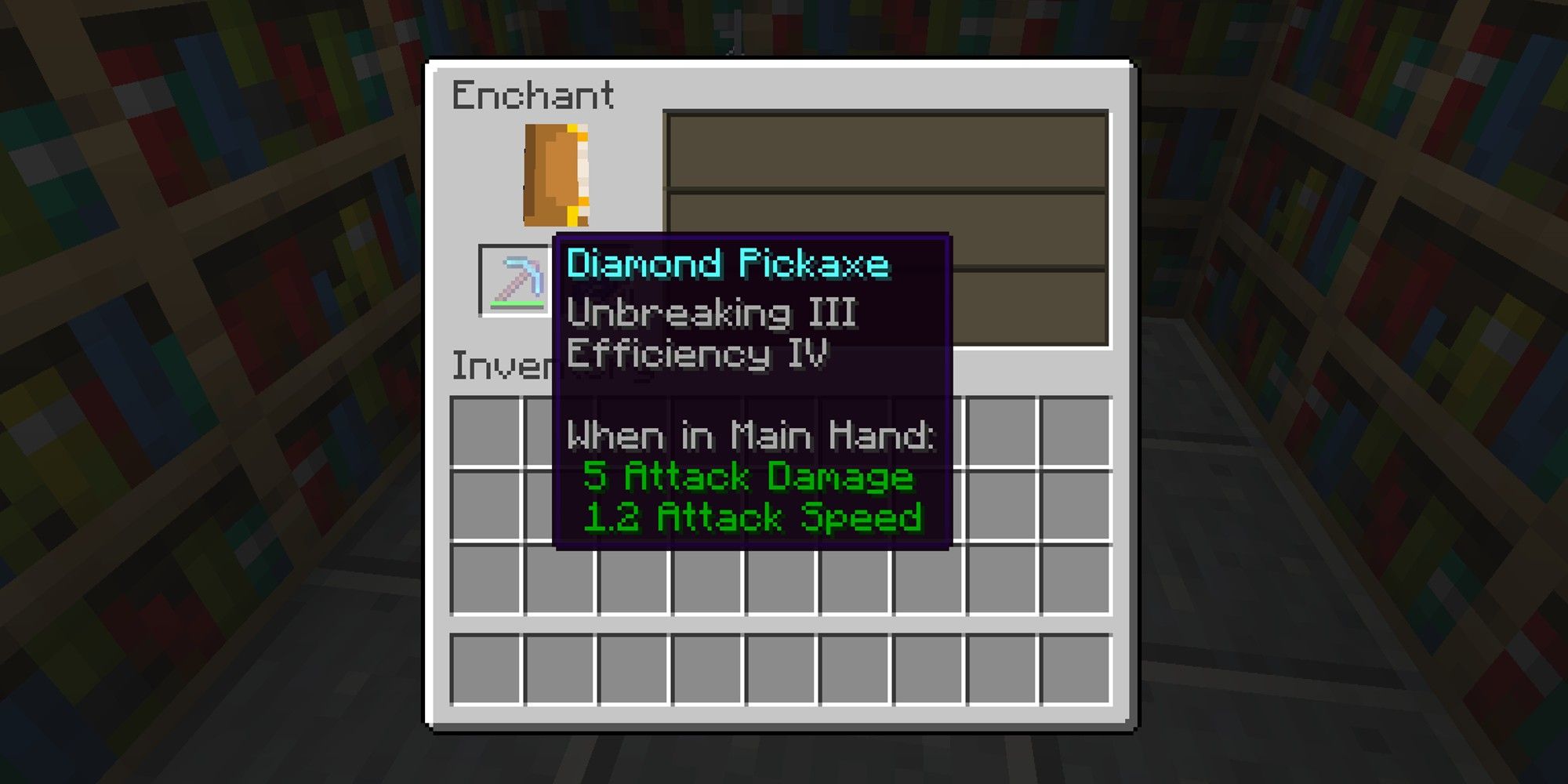 pickaxe with unbreaking and efficiency enchantments