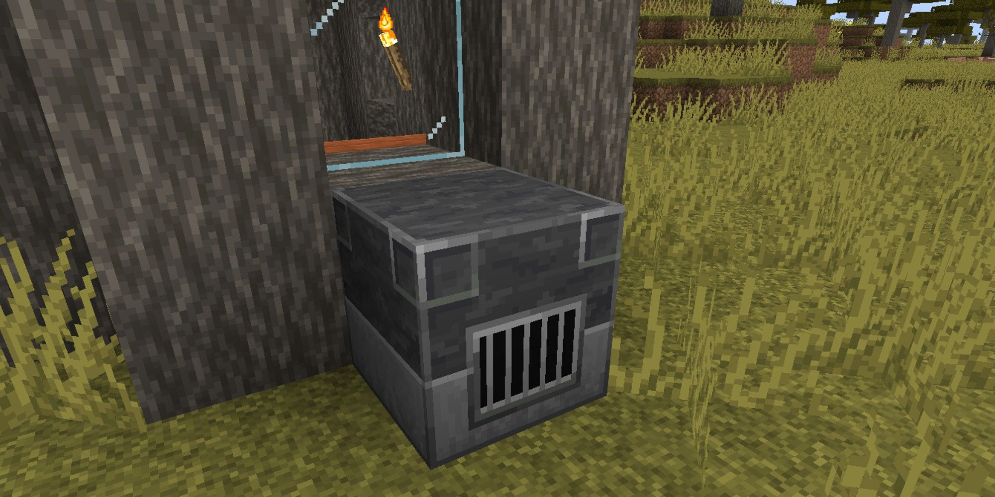 blast furnace placed next to villager house outside