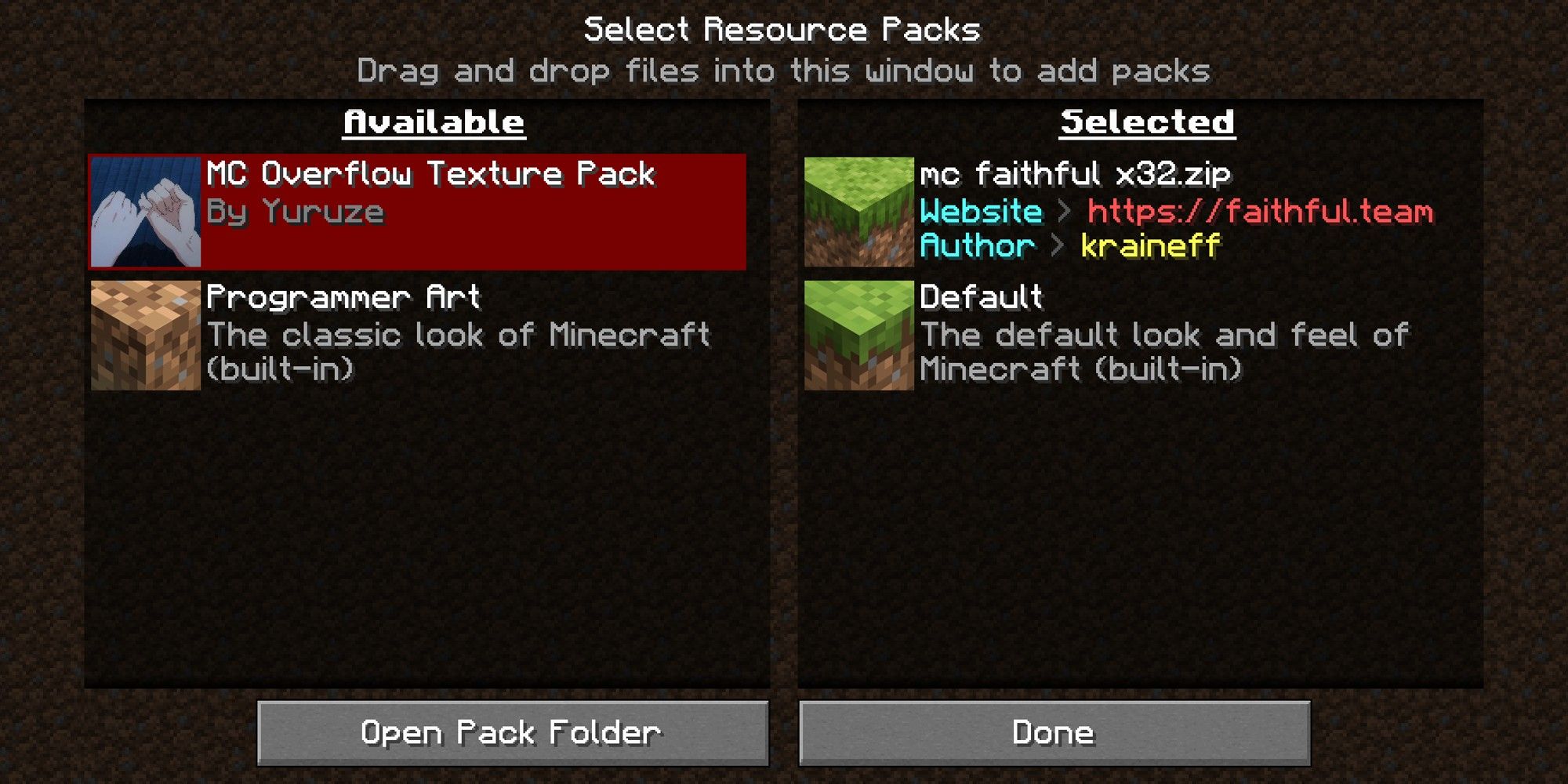 Selecting a texture pack