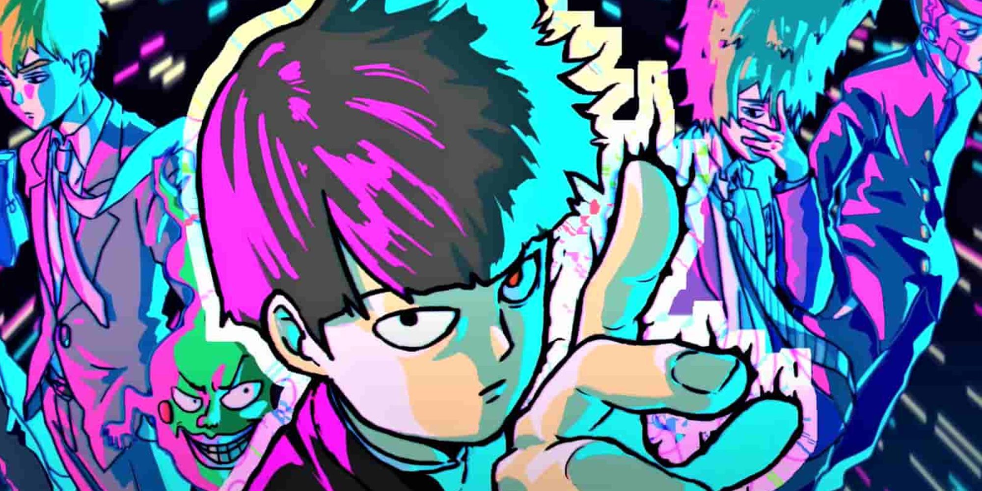 Mob Psycho - Main Cast In Neon Colors All Posing Together