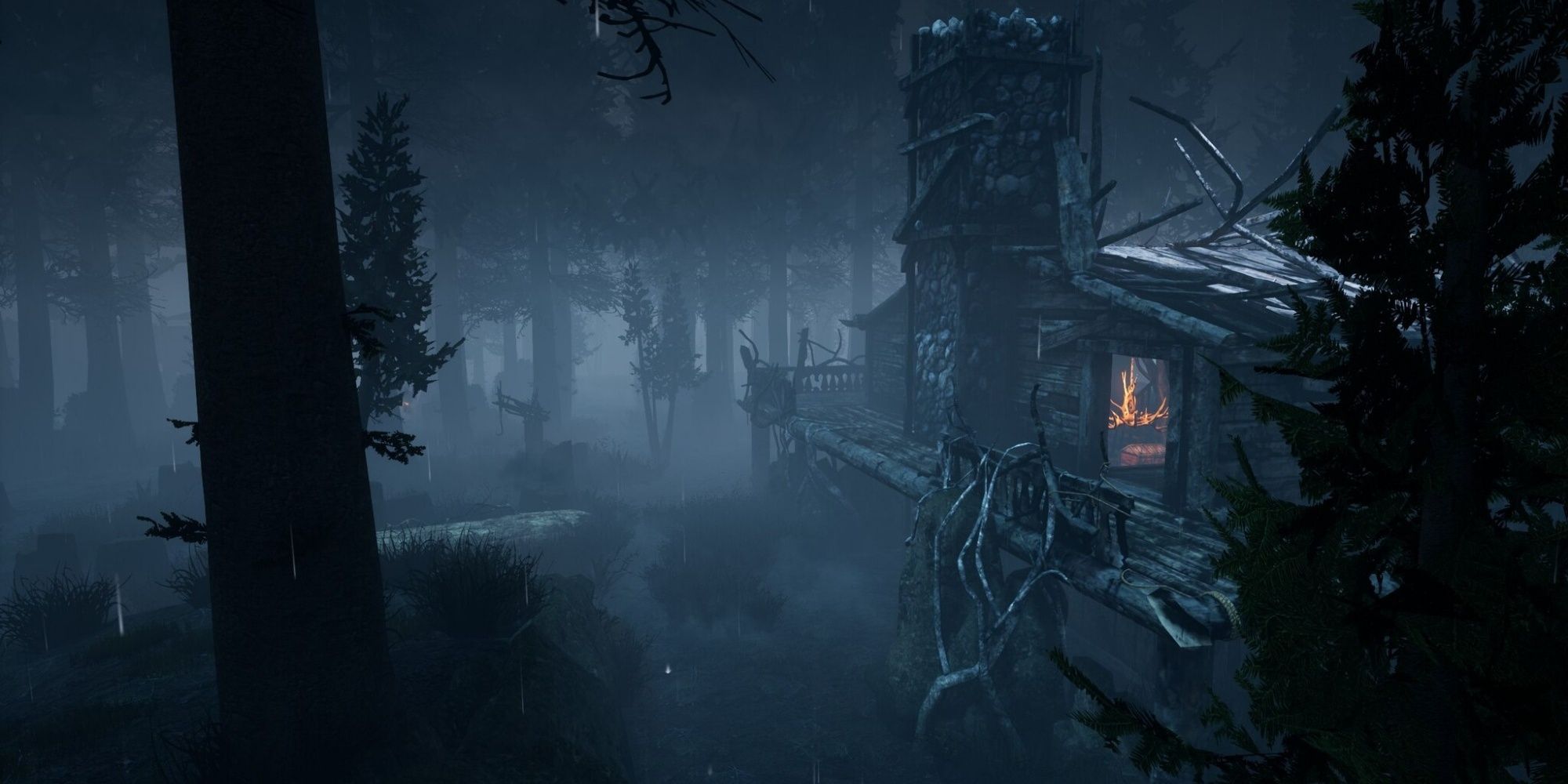 An aerial view of Mother's Dwelling, home of the Huntress in Dead by Daylight