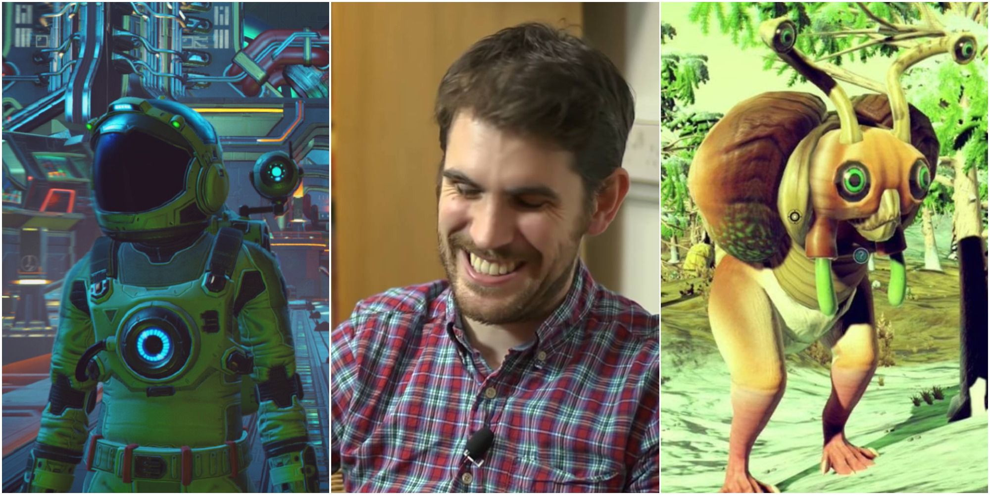 No Man's Sky split image explorer in spacesuit Sean Murray interview Glitched creature