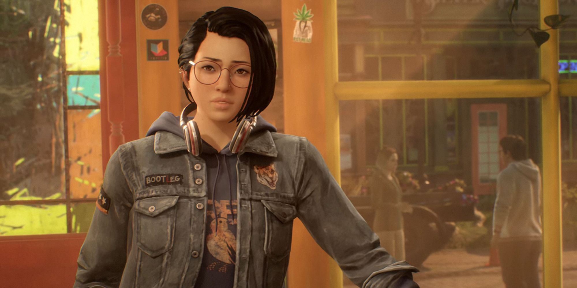 Alex Chen from Life Is Strange True Colors looking at something; she looks worried.