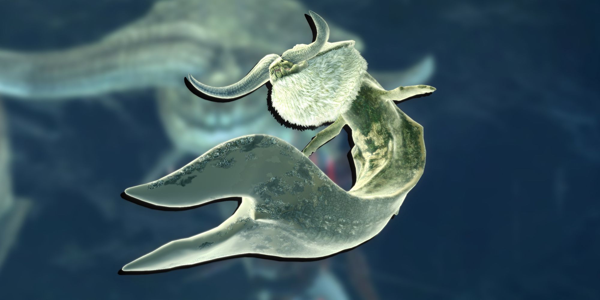 PNG Of Ceadeus Overlaid On Image Of Player Facing Down A Ceadeus In Water Within Monster Hunter 3 Ultimate