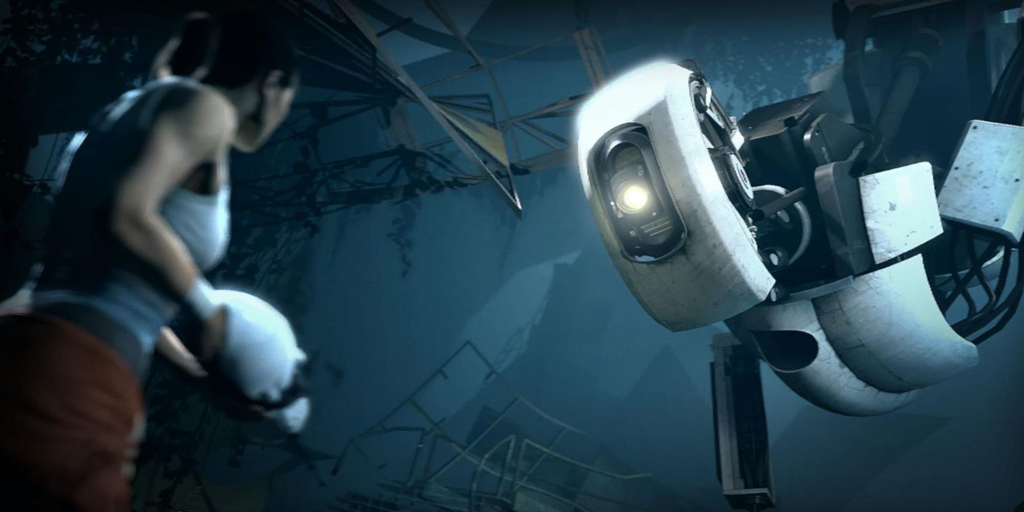 Portal 2 Promo Shot Of Chell and GlaDOS