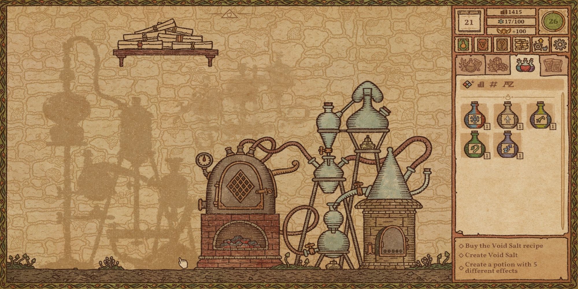 A partially restored alchemy machine in Potion Craft: Alchemist Simulator