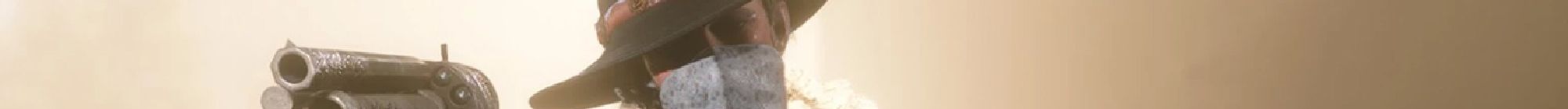 a cowboy with a bandana covering their face aims a revolver