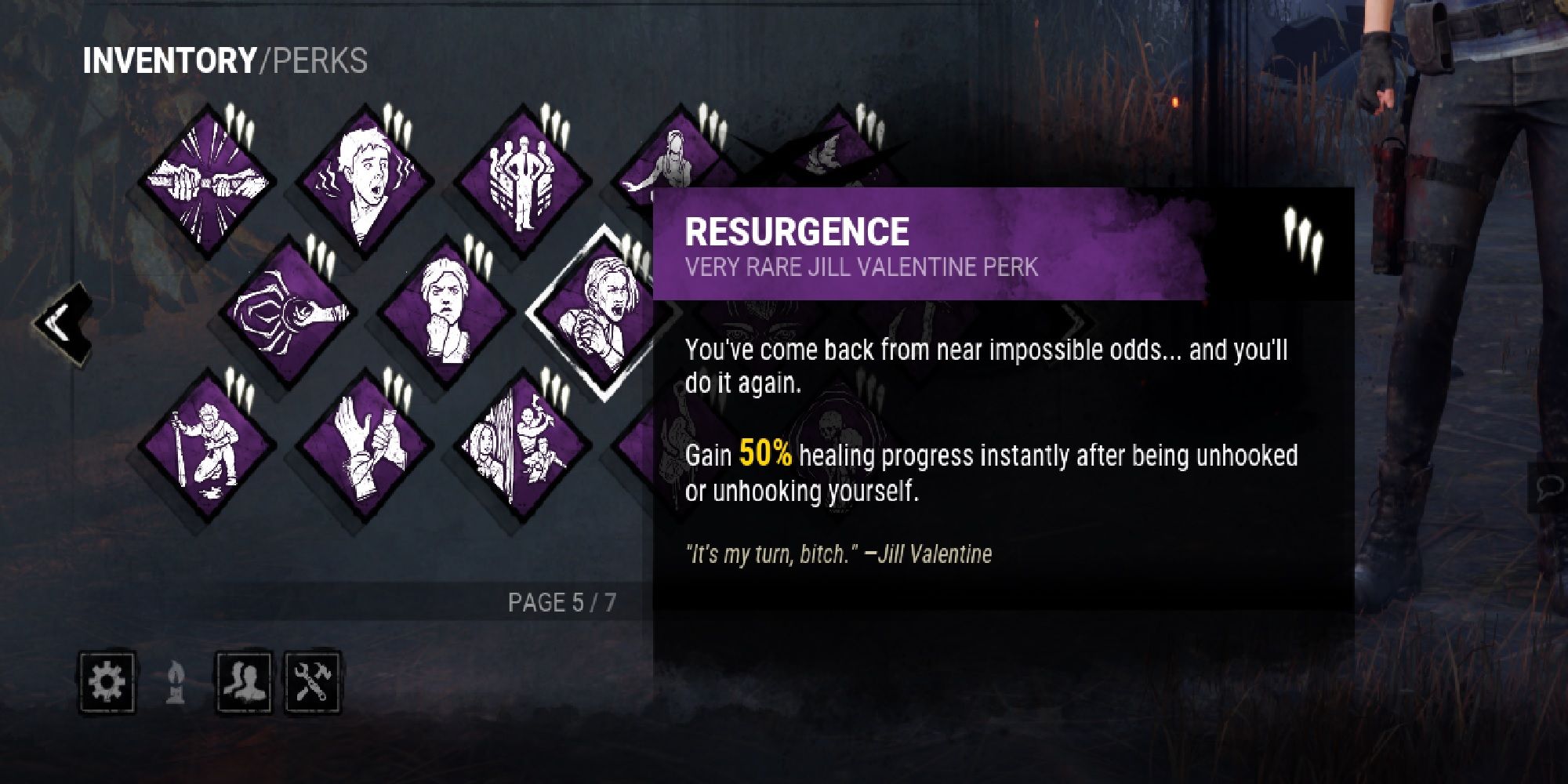 Resurgence Perk In Dead By Daylight Screenshot Of Description In Survivor Loadout Menu