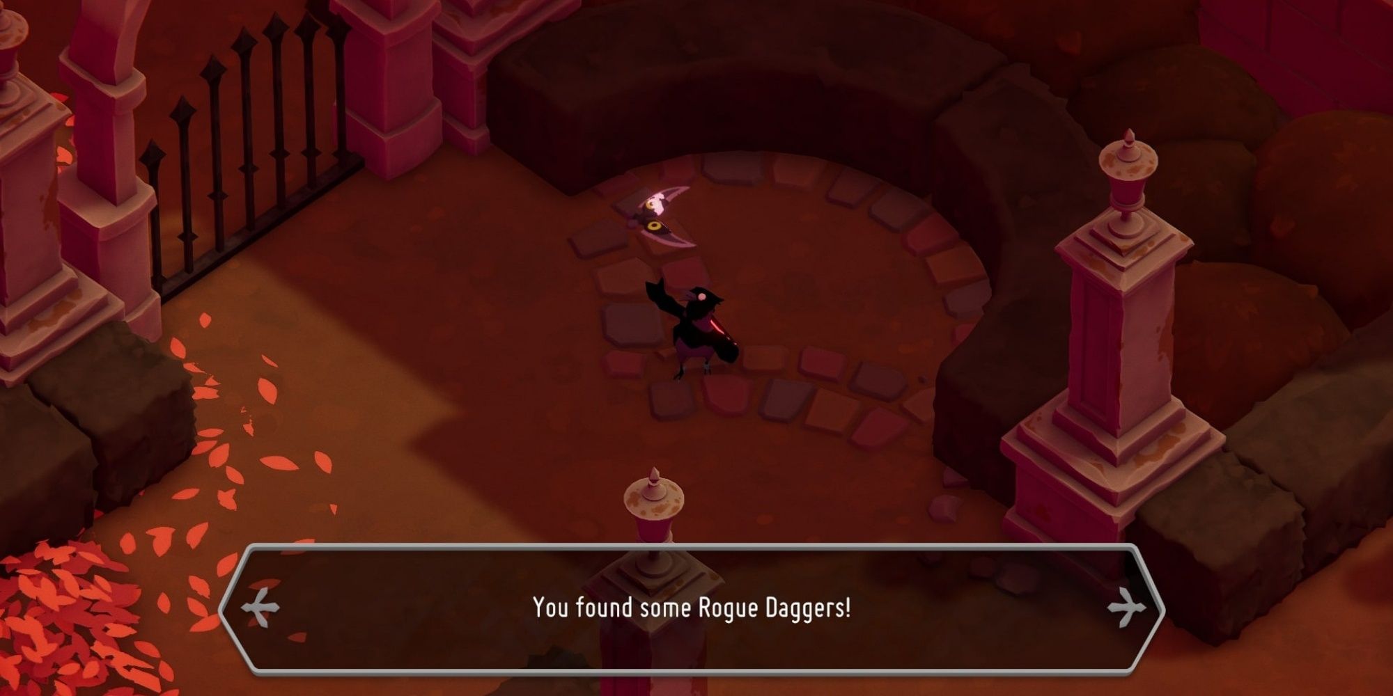 The player character holding up Rogue Daggers in Death's Door