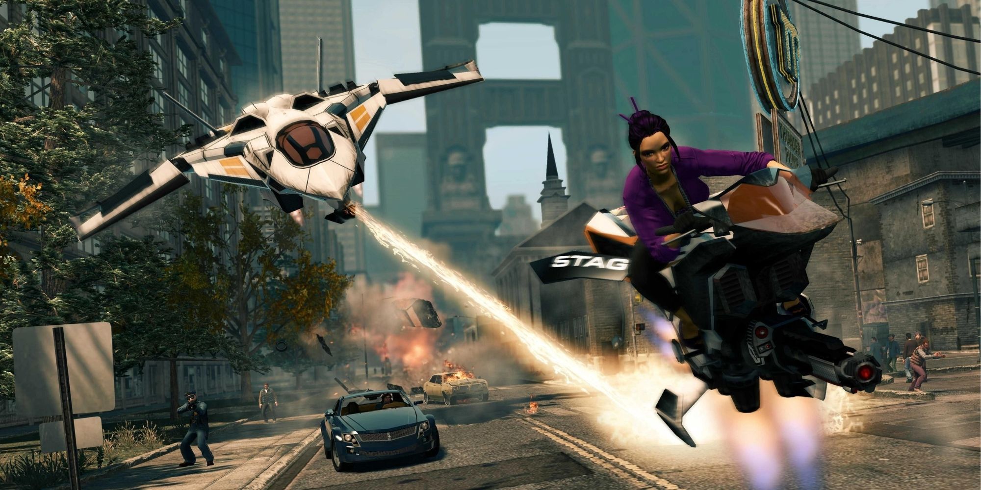 The Boss is chased by a jet in Saints Row The Third's Cat and Mouse