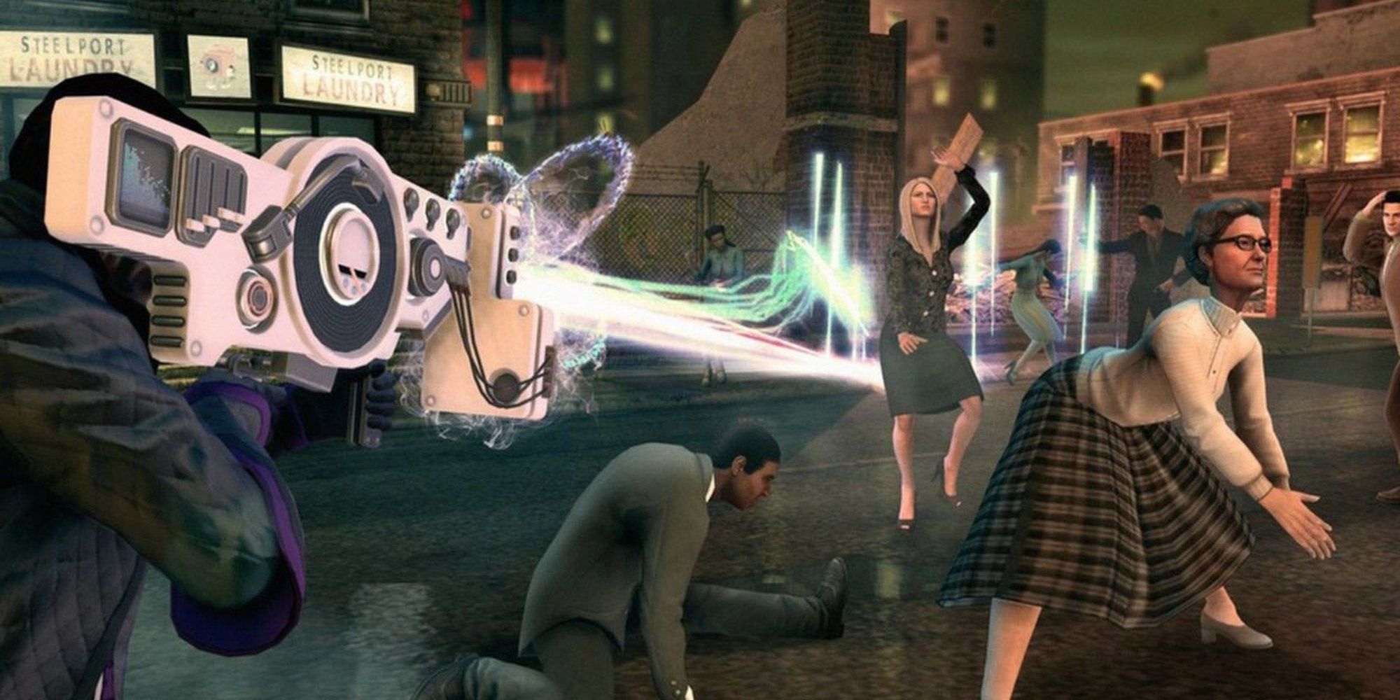 Saints Row IV Screenshot Of Protagonist Using Dubstep Gun And People Dancing