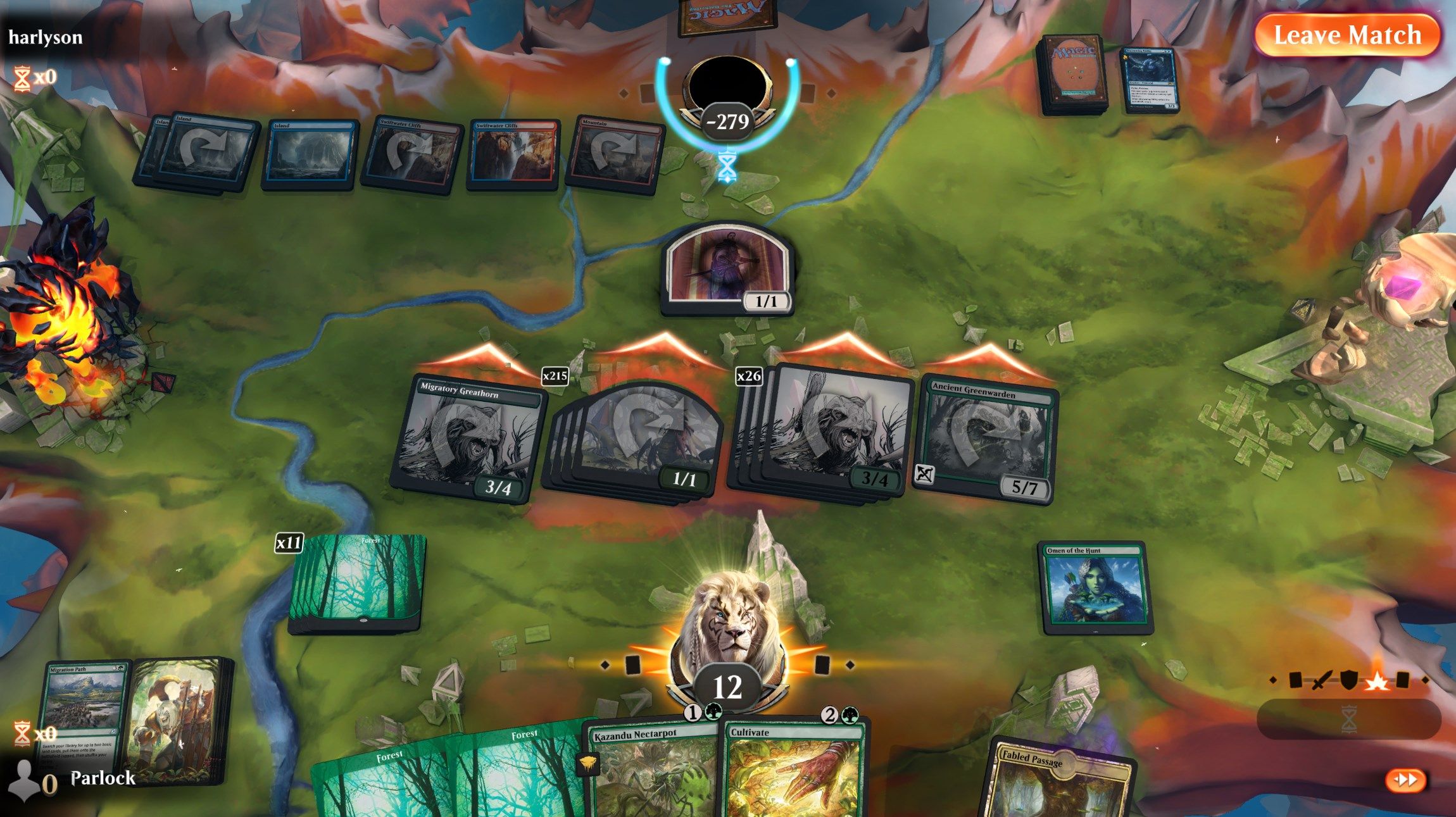 A Scute Swarm attack in MTG Arena