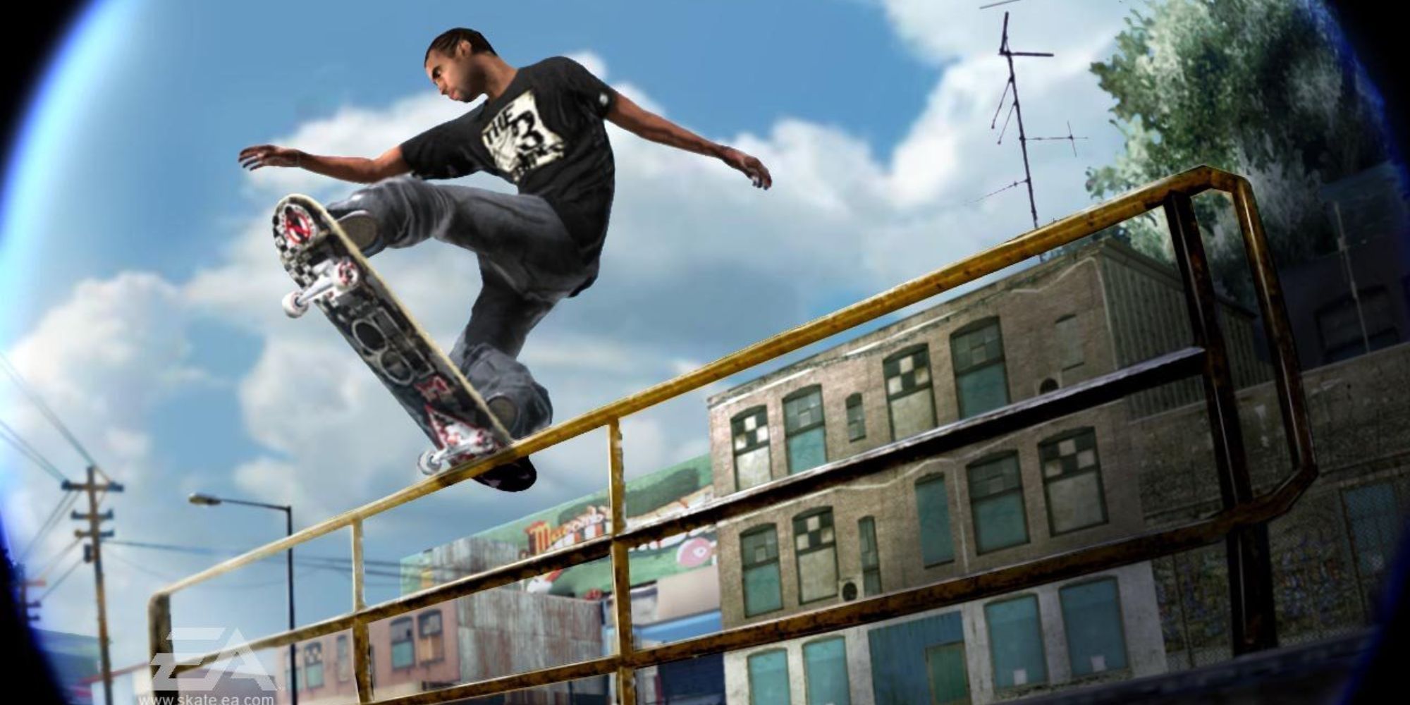 Skate 2 skater grinding rail on street