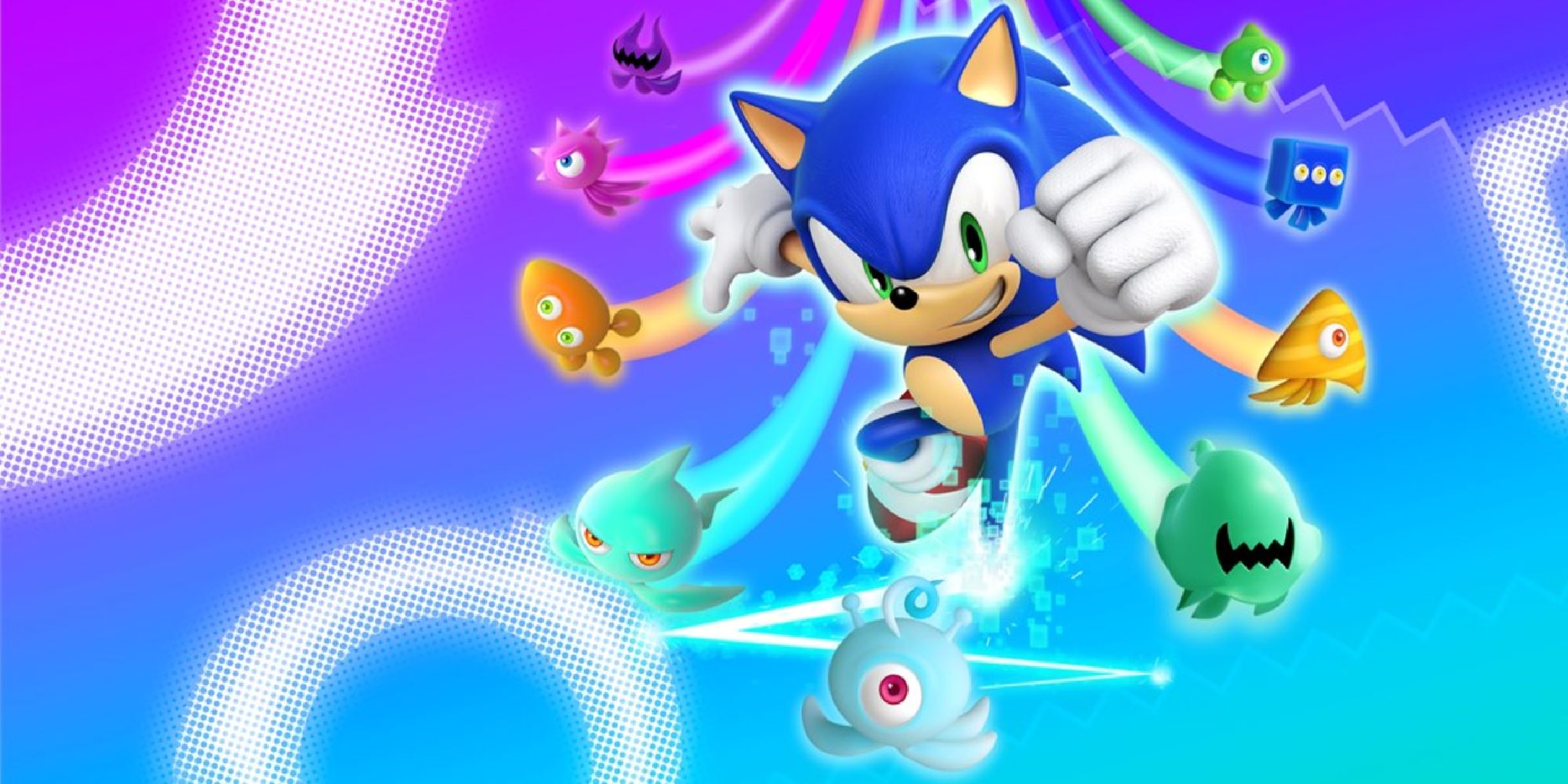 Sonic and some wisps from Sonic Colors