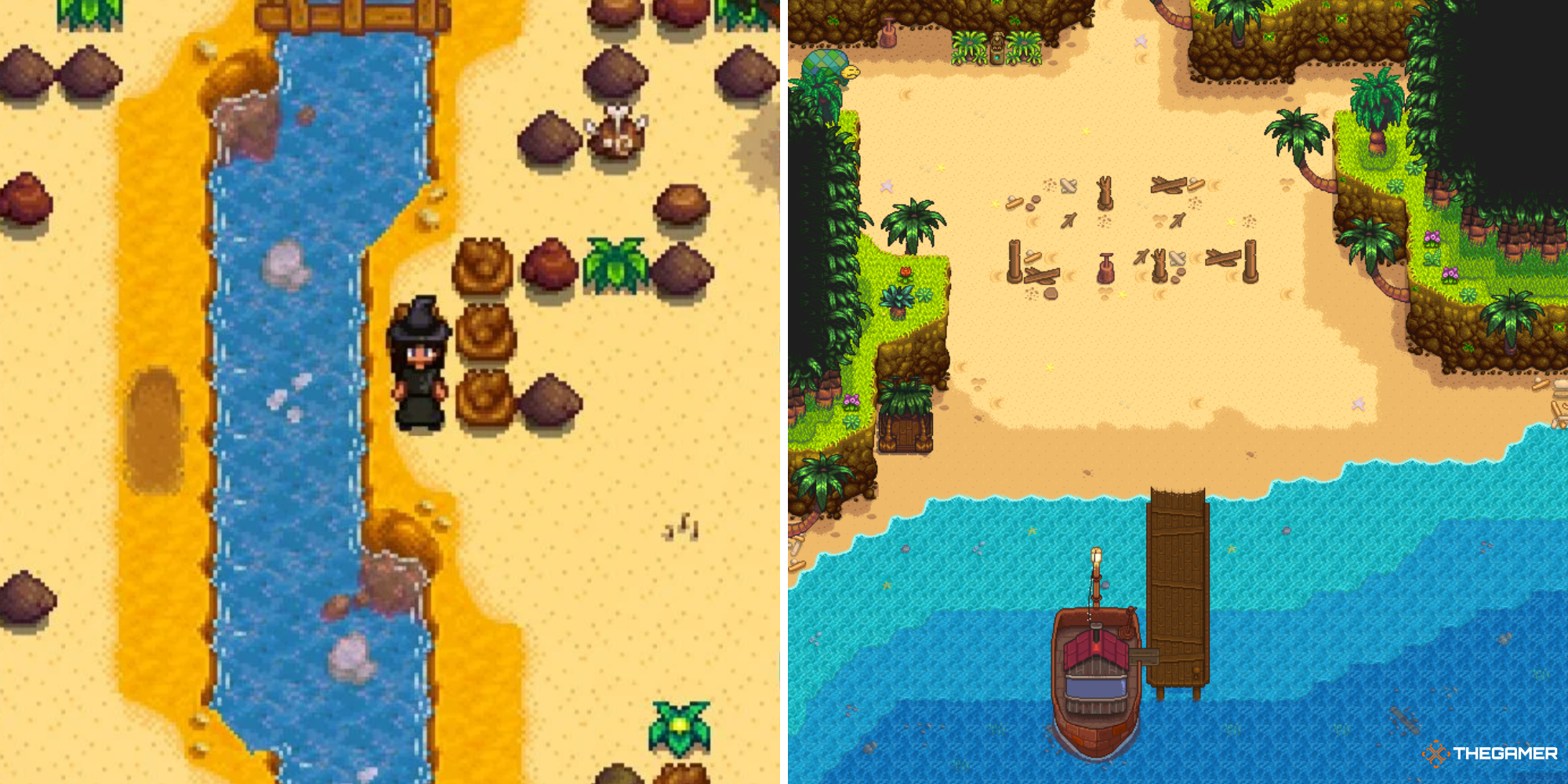 Stardew Valley Ginger Island - Island south on right, Dig site river on left