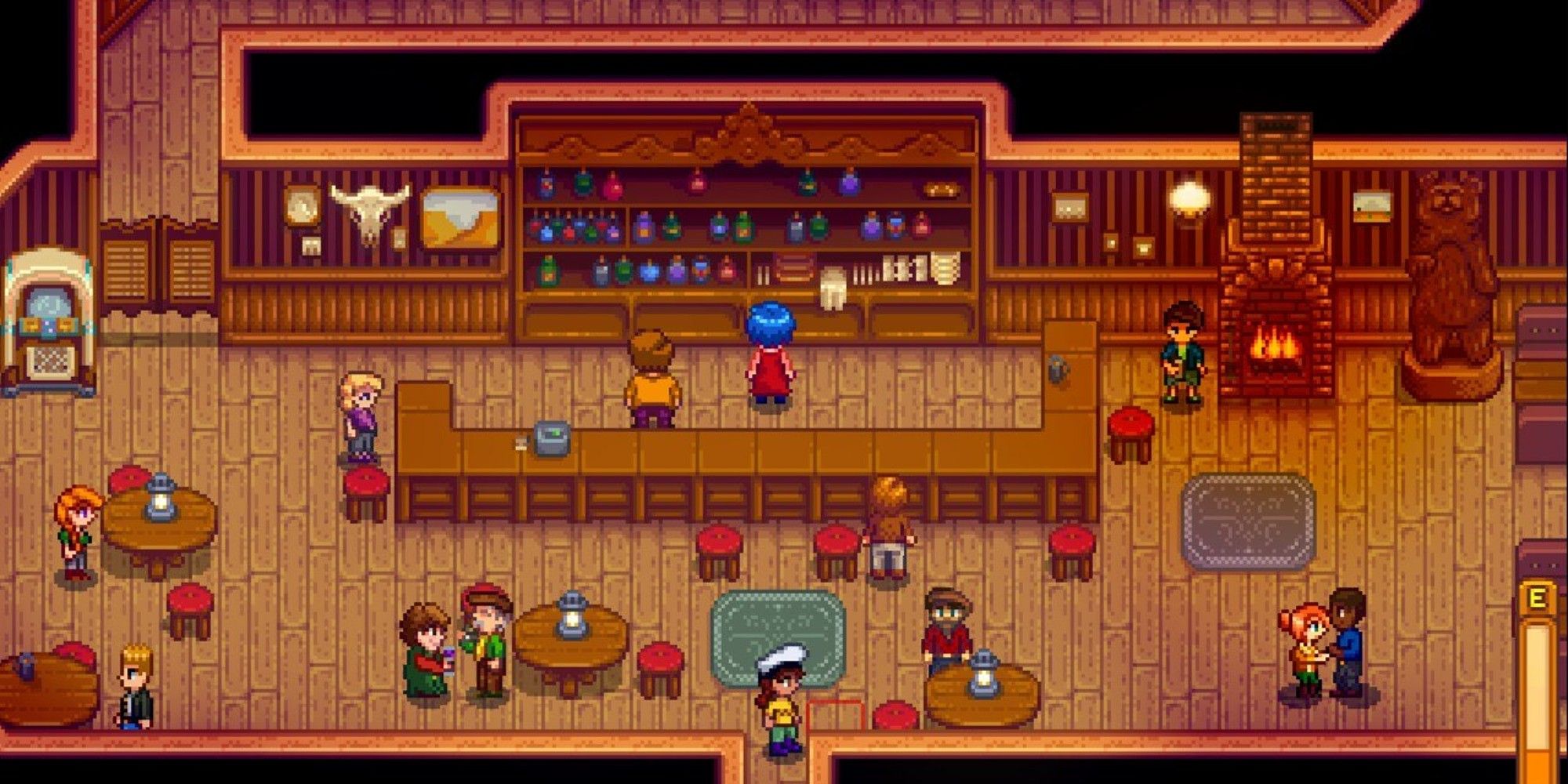 player inside saloon, full of NPCs