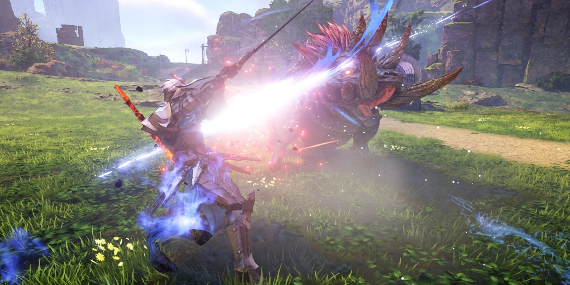 Alphen striking a Boar with his sword in Tales of Arise