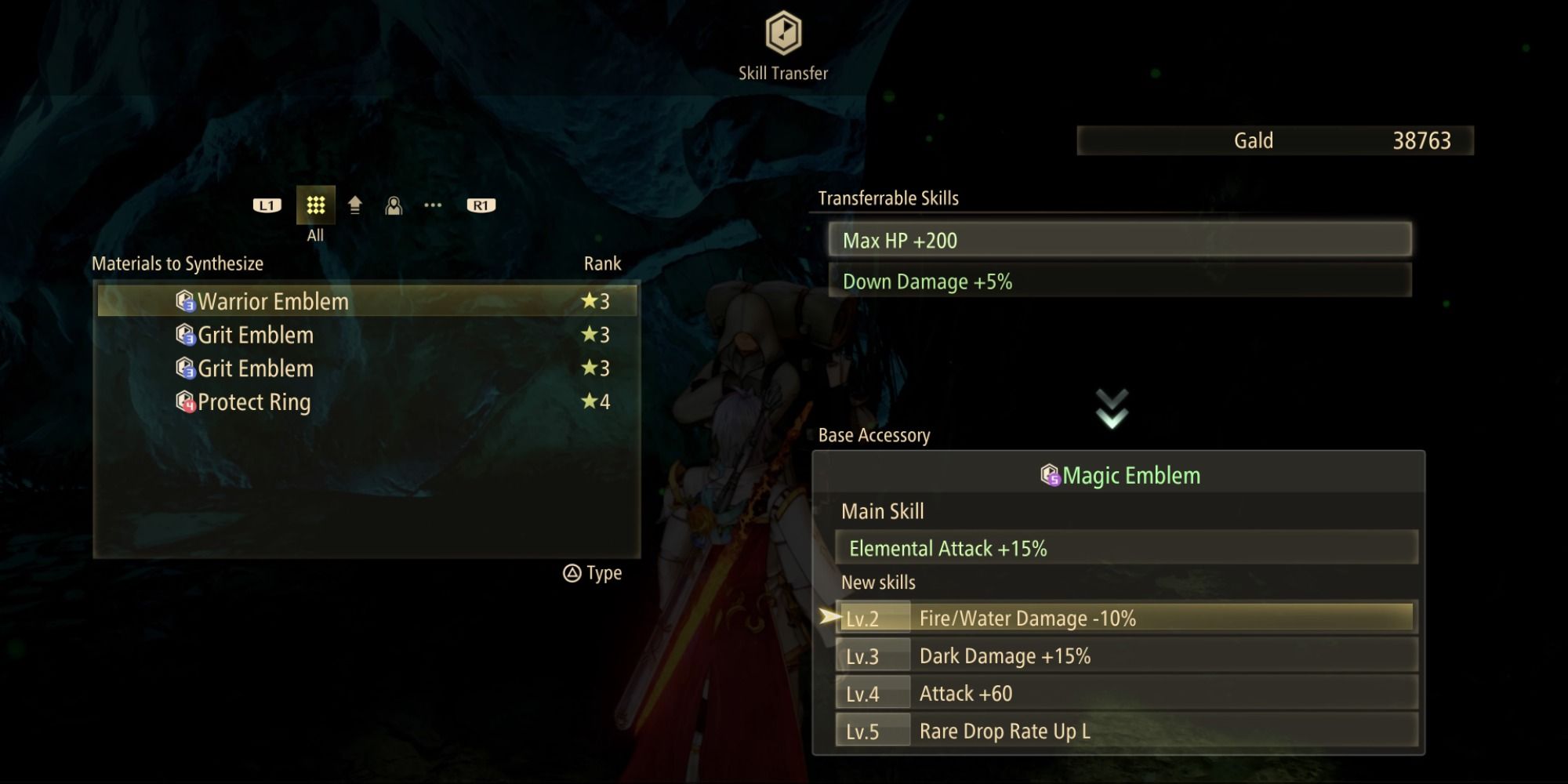 The Transfer Skill menu for Accessories in Tales of Arise