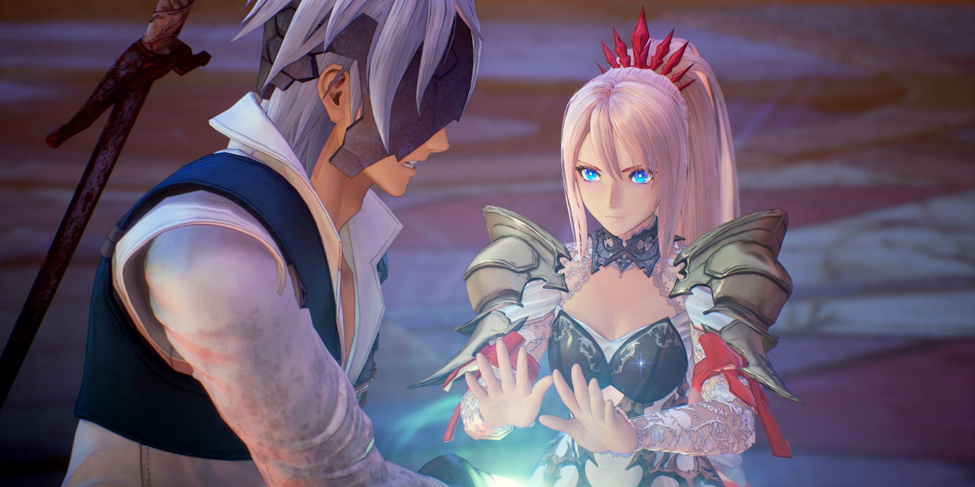 Shionne healing Alphen's wounds in Tales of Arise 
