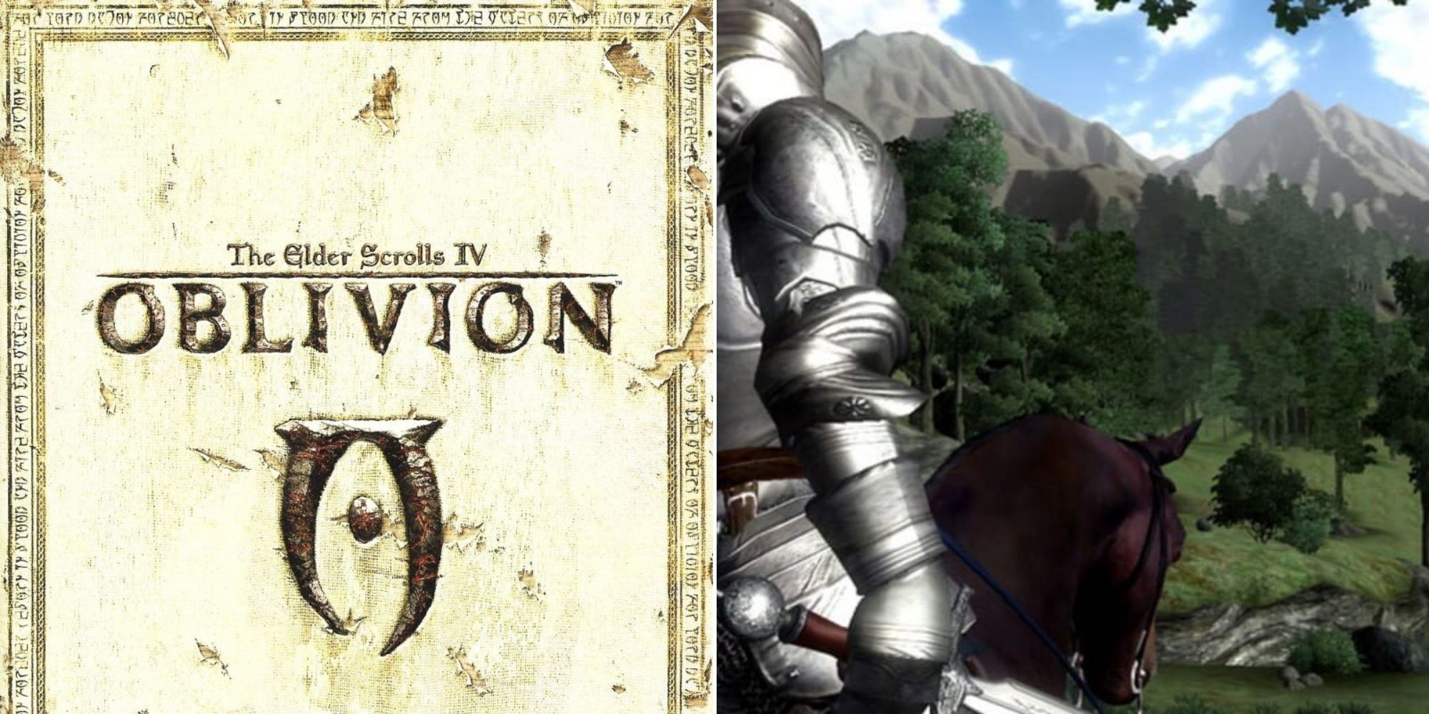 The Elder Scrolls 4 Oblivion Cover Art - A player riding a horse through a forest 