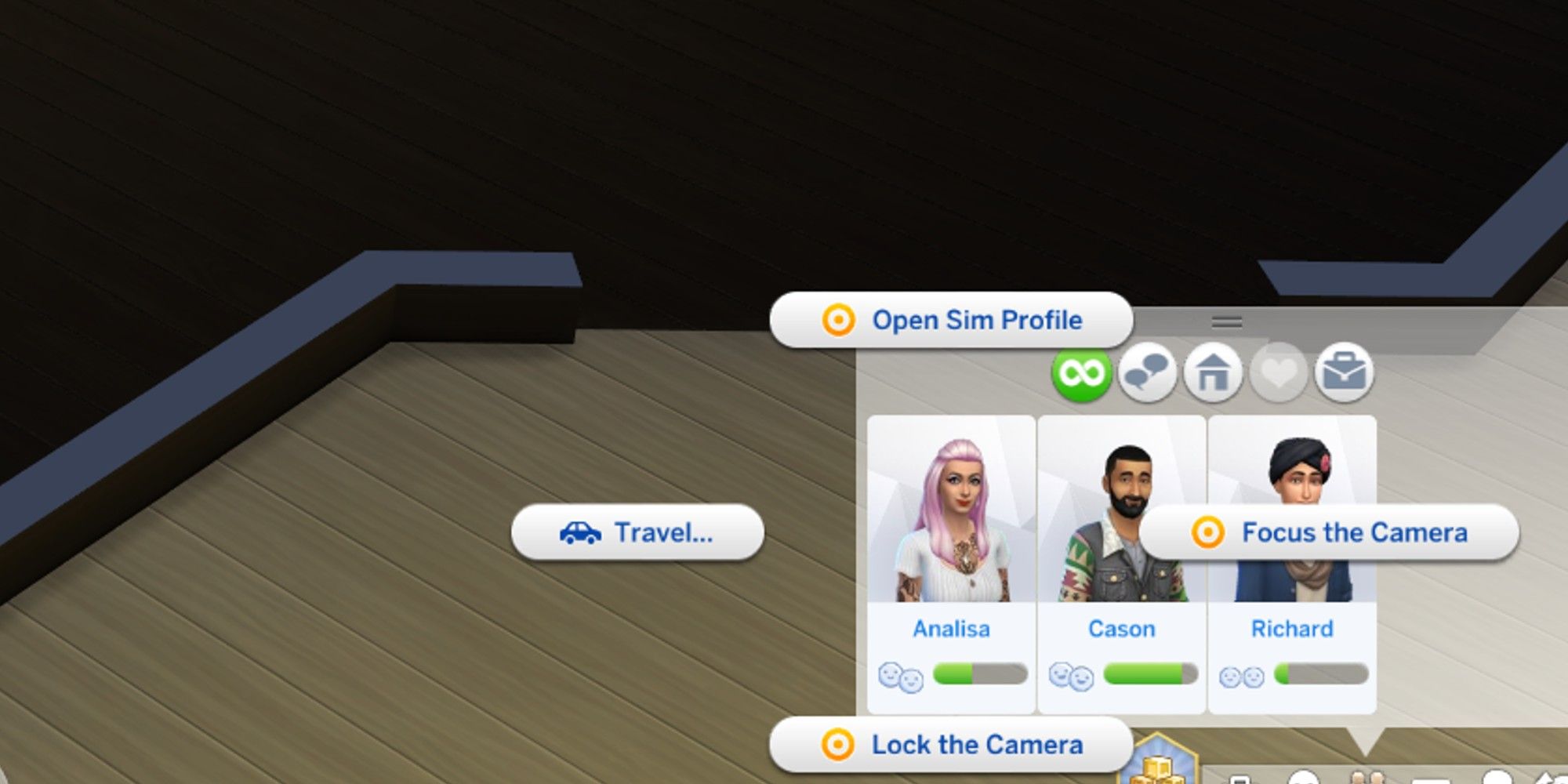 relationship panel with sim selected