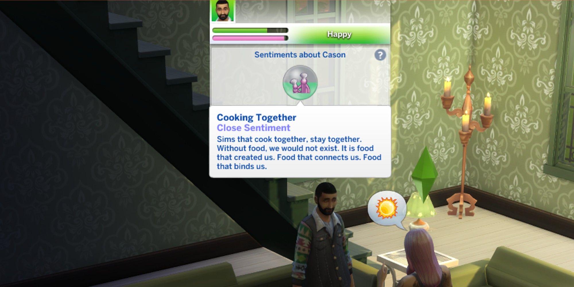 sims having a conversation, with all sentiments displayed