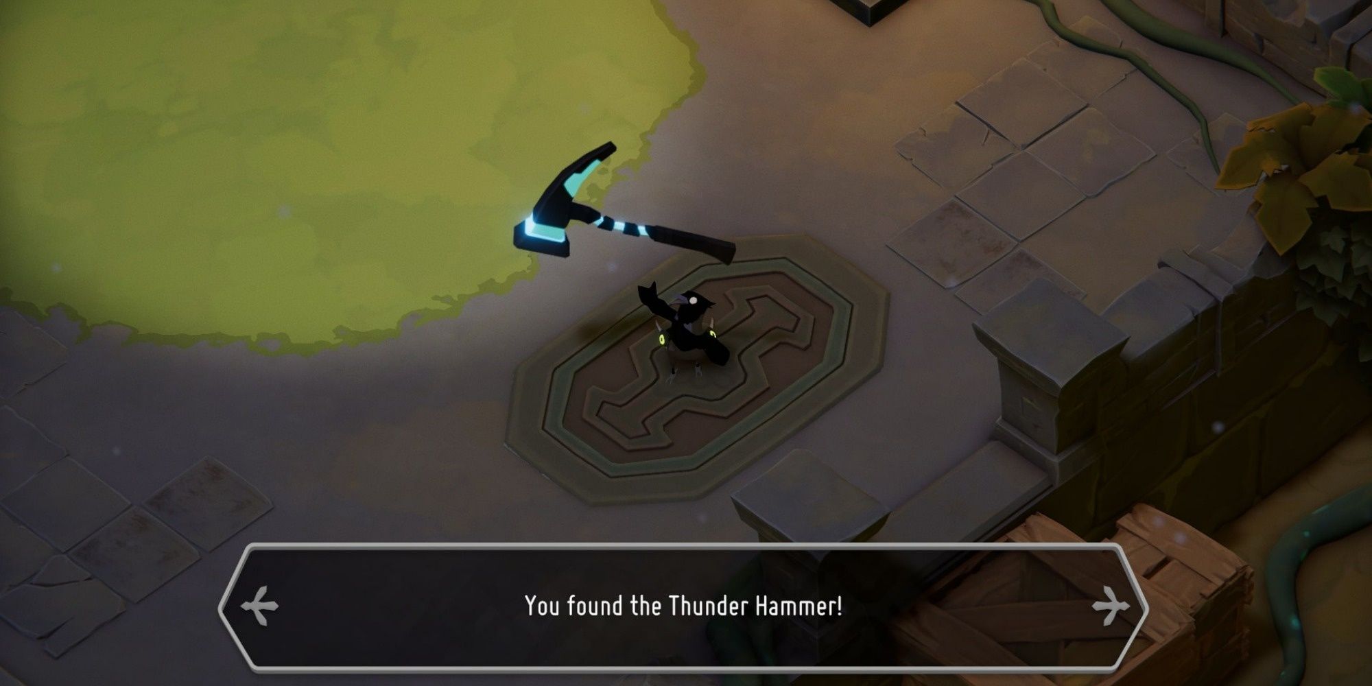 The player character holding the Thunder Hammer in Death's Door