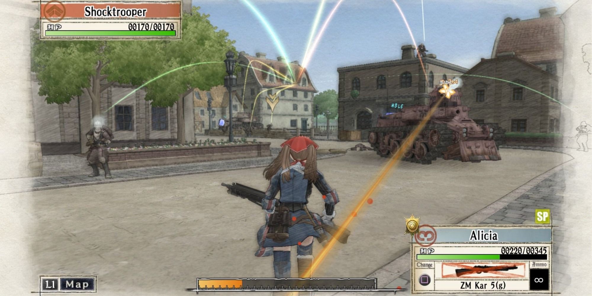 Valkyria Chronicles: Showing the movement during a character's turn in battle.