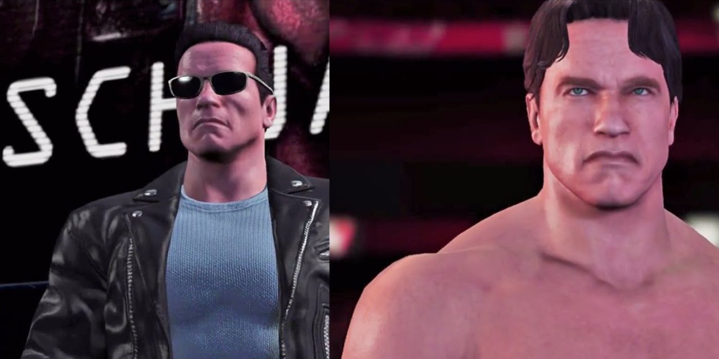 The Terminator T2 (left) and T1(right) makes their entrance in WWE 2K16