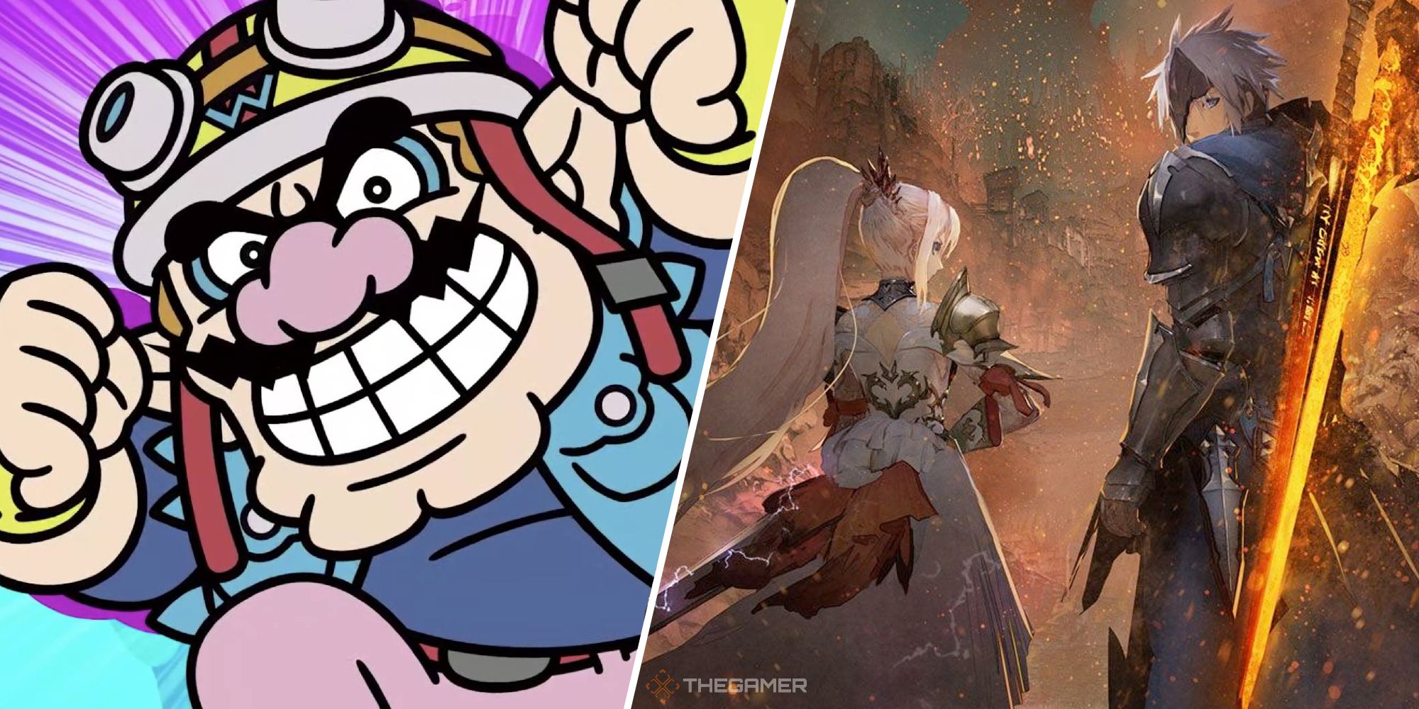 Wario on the left, Shionne and Alphen from Tales of Arise on the right.