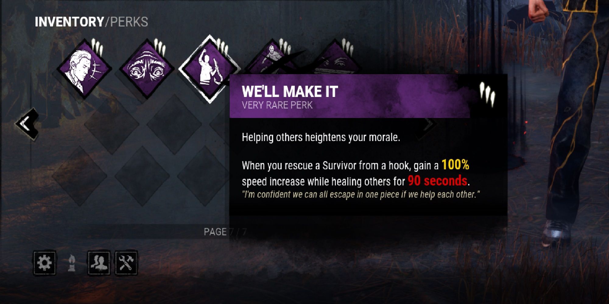 We'll Make It Dead By Daylight Perk Screenshot Of Description In Survivor Loadout Menu