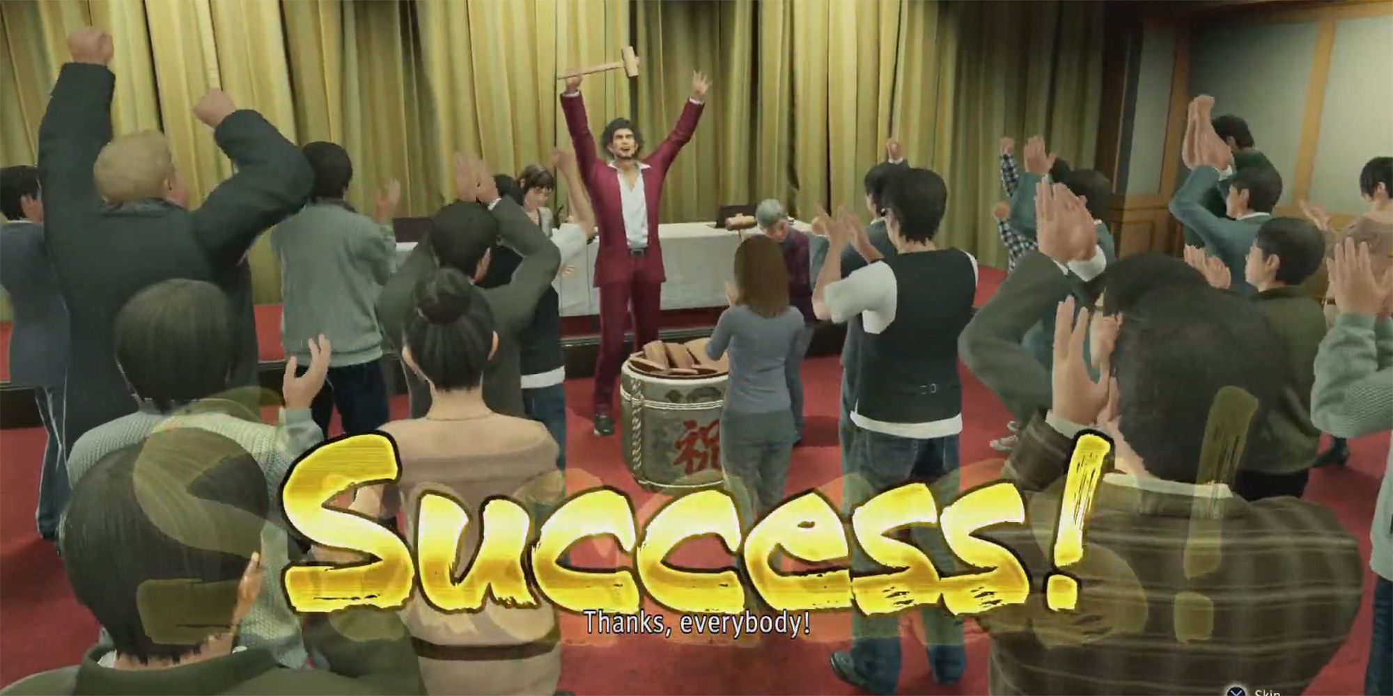 Yakuza Like A Dragon - Kasuga, Eri, And Tome Celebrating A Successful Shareholder Meeting