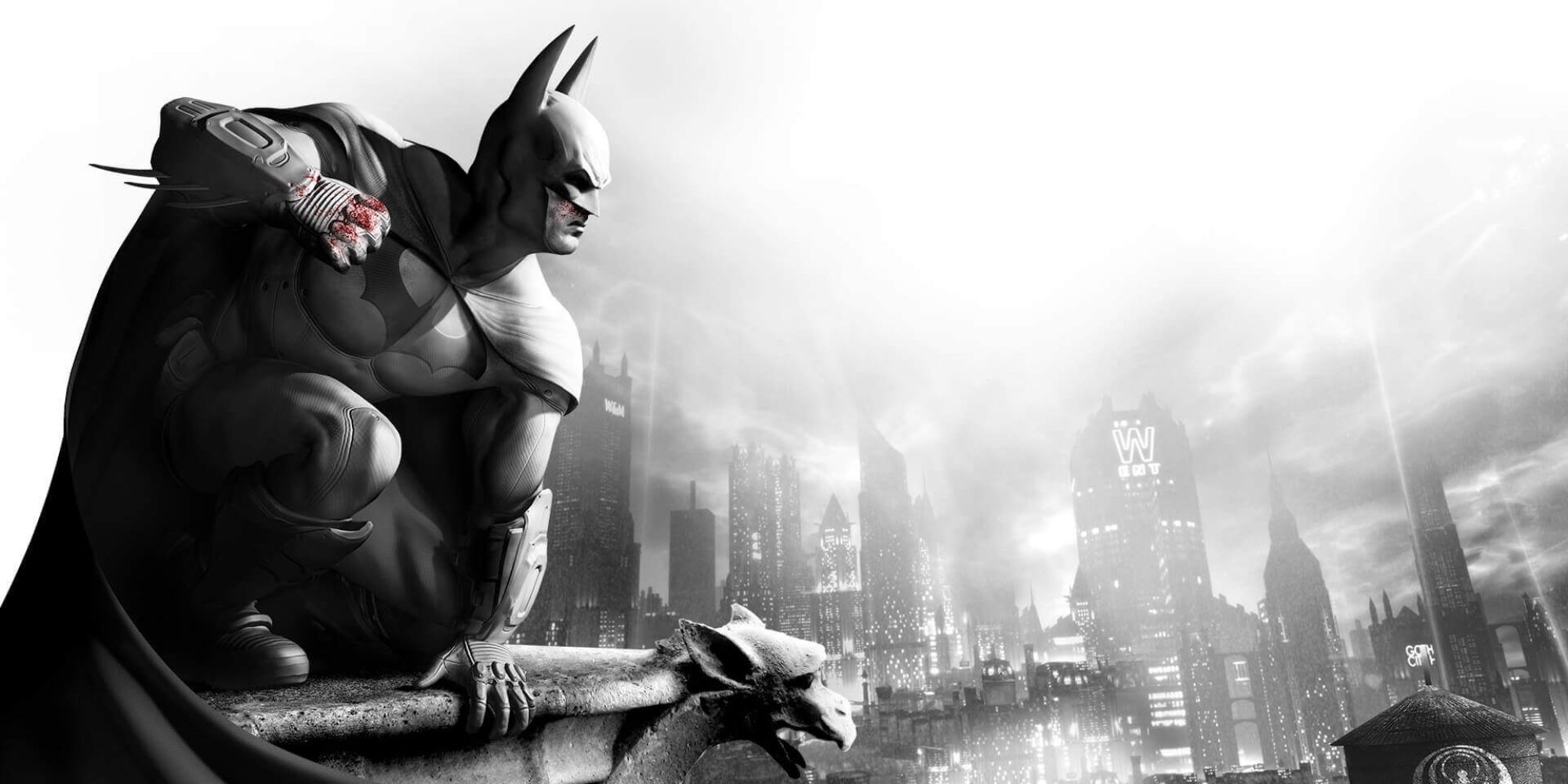batman looking over the horizon of arkham city
