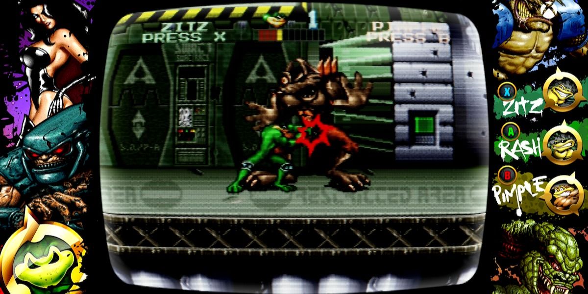 A screenshot showing the Rare Replay version of Battletoads Arcade on Xbox One